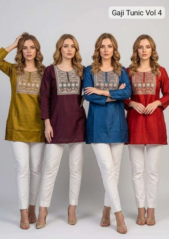 TUNIC VOL 4 GAJI SILK NECK DESIGNER SHORT TOP FOR GIRL DAILY...
