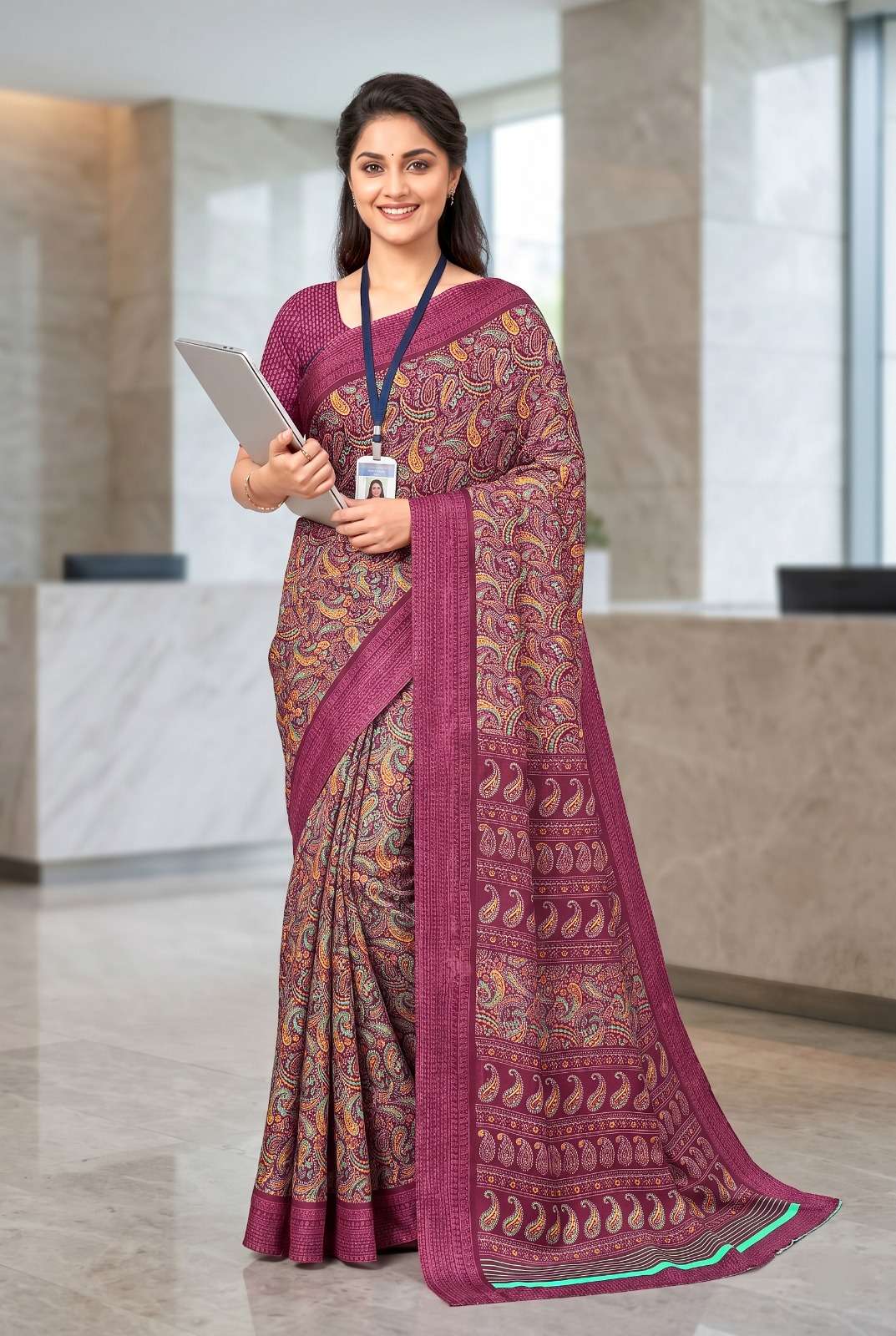 Uniform sarees with soft Italian crepe silk fabric Regular w...