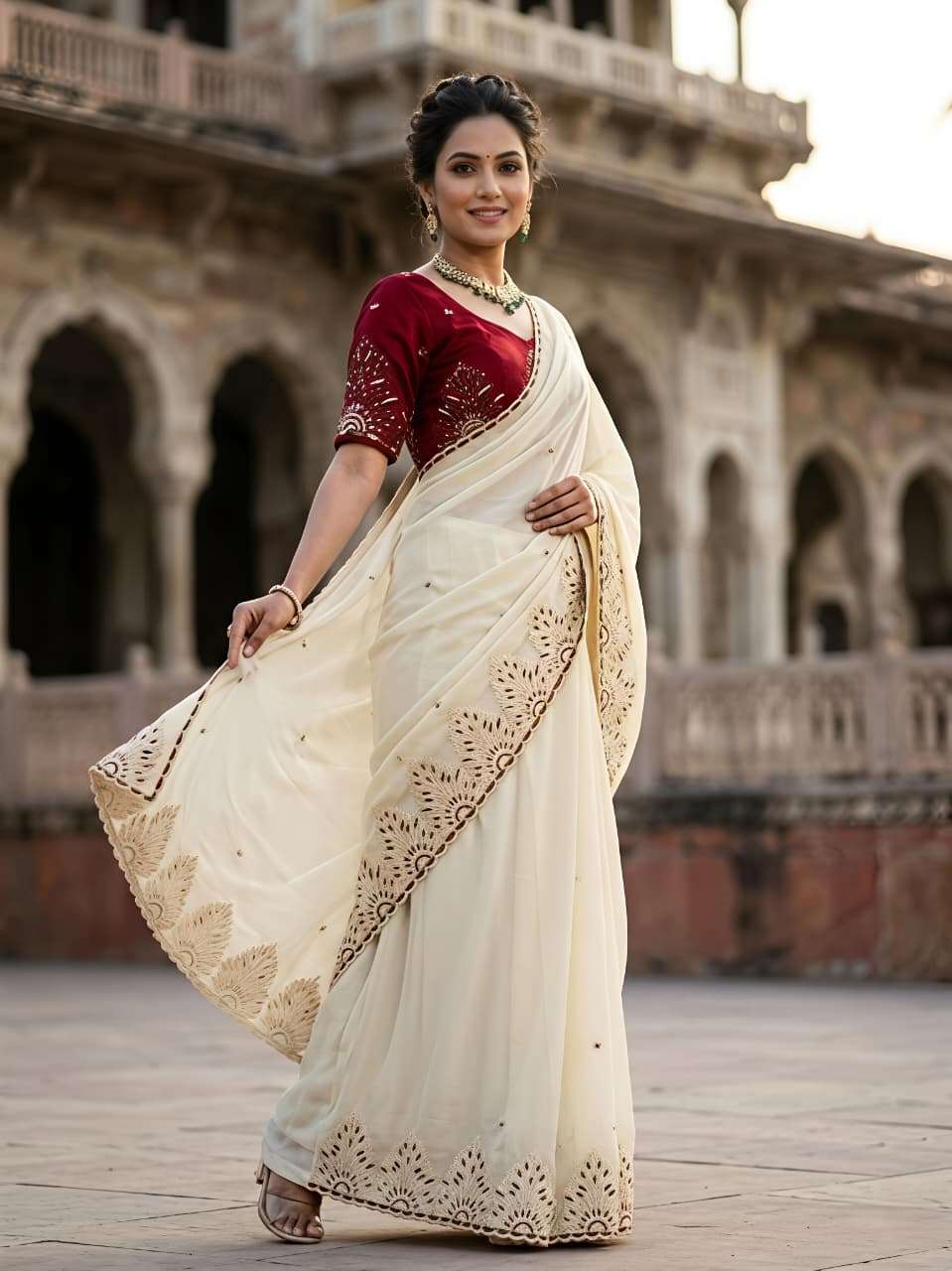  Vastrika Black rangoli fancy fabric With beautiful off whit...