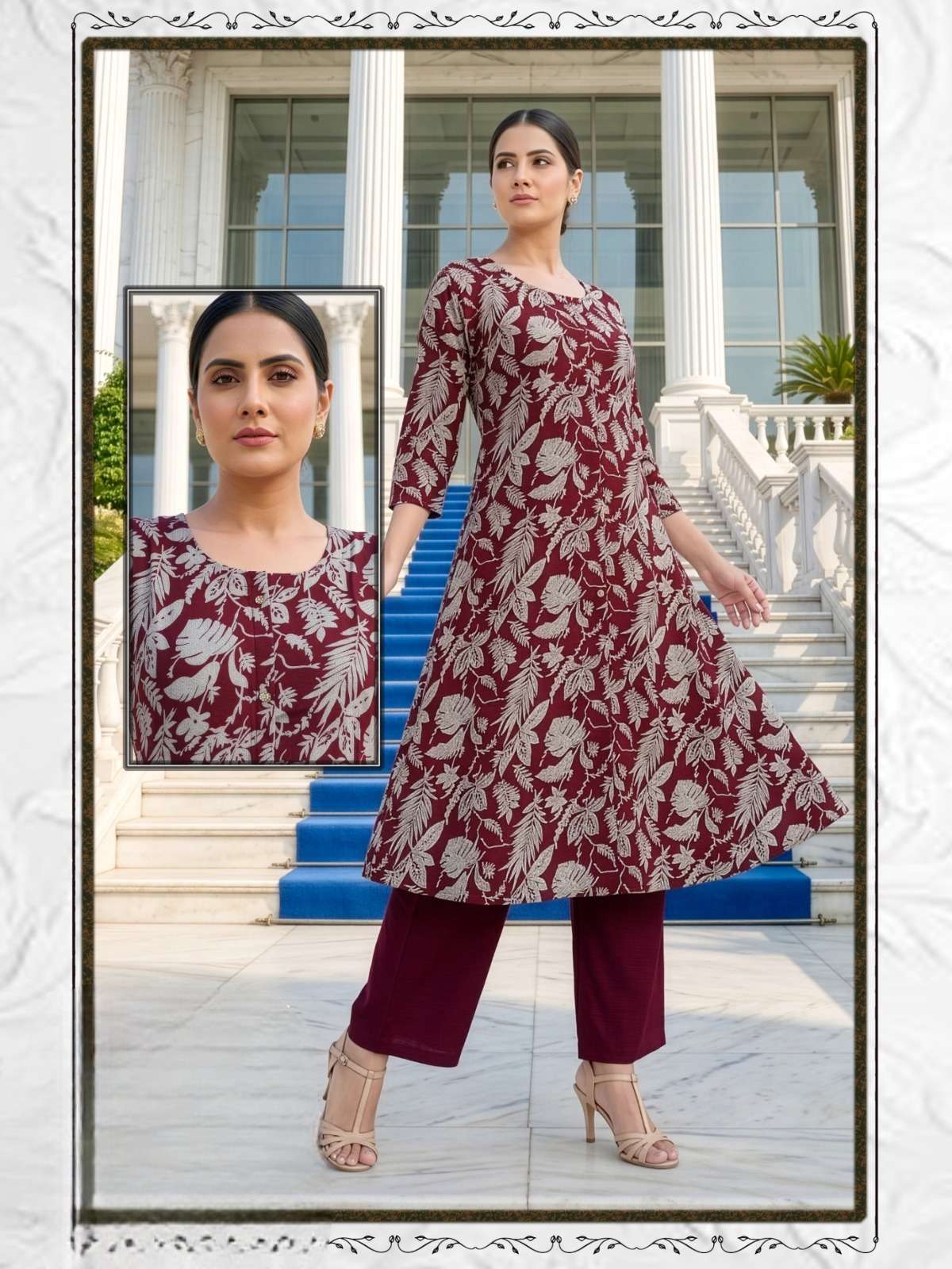 VATICAN PRINT A LINE CORD SET AT KURTI PANT COLLECTION RESEL...