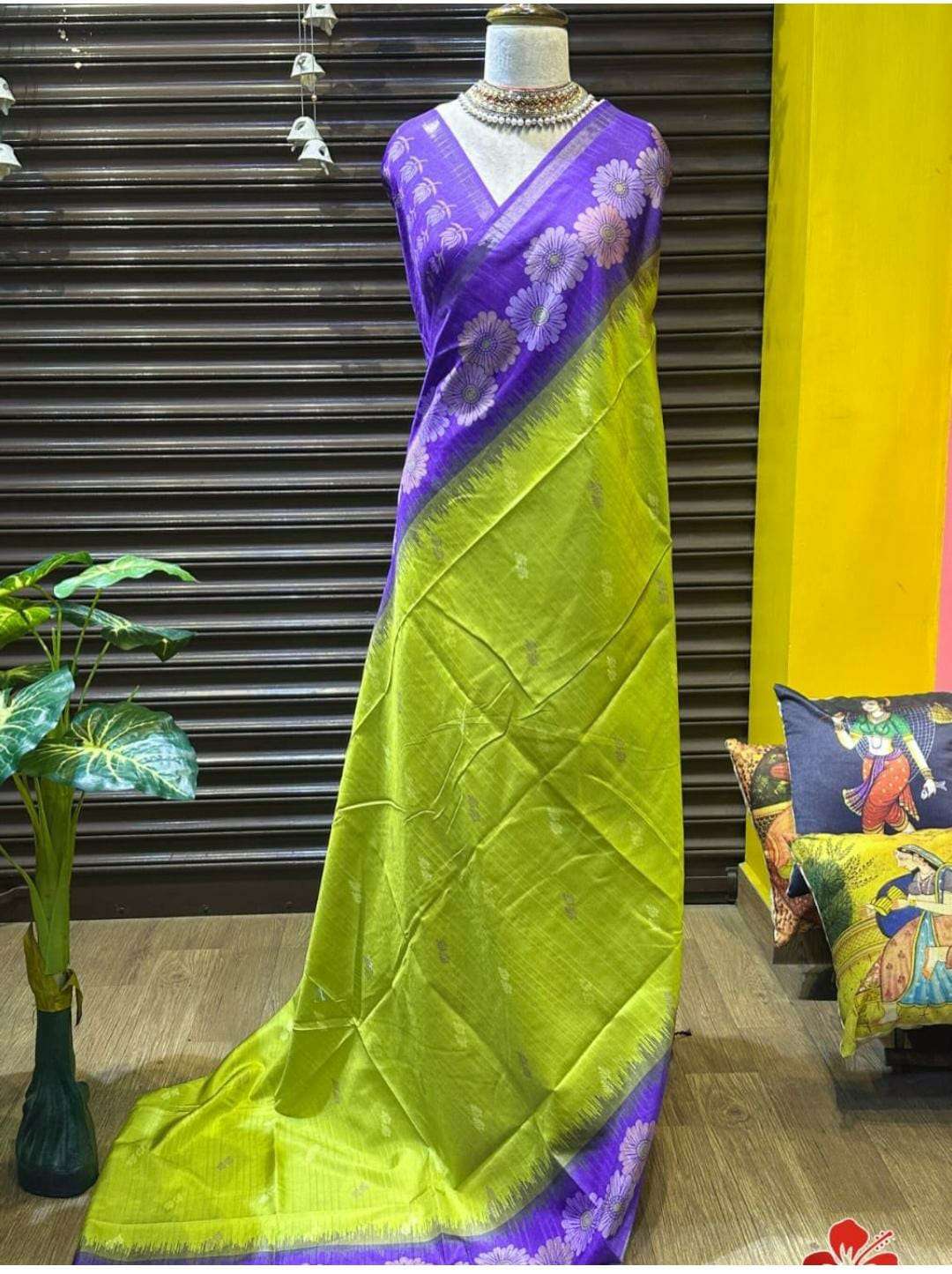 Very beautiful and elegant soft pure silky flowy tussar cott...