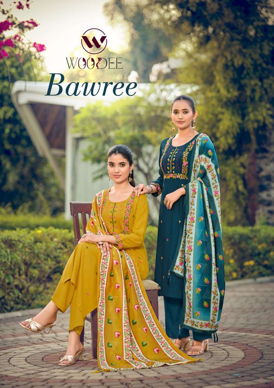 WOODEE BAWREE PREMIUM RAYON STAIGHT CUT TOP BOTTOM DUPATTA S...