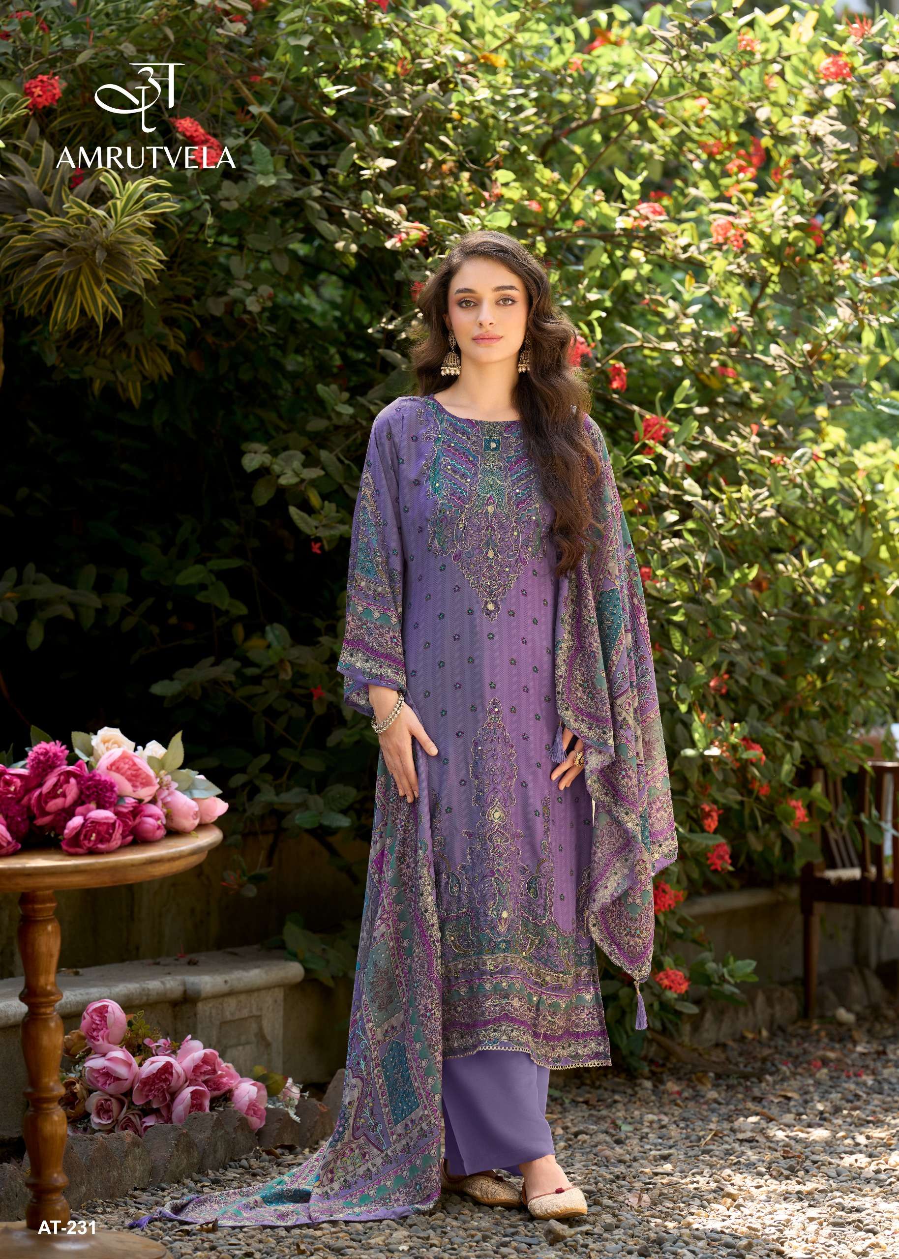 AMRUTVELA AT 231 TRADITIONAL BRAND VISCOSE MUSLIN 3 PIECE SU...