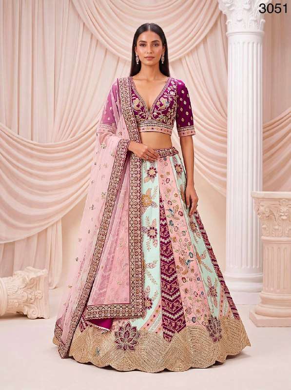 beautiful and elegant Flower Patch work on Partywear Lehenga...
