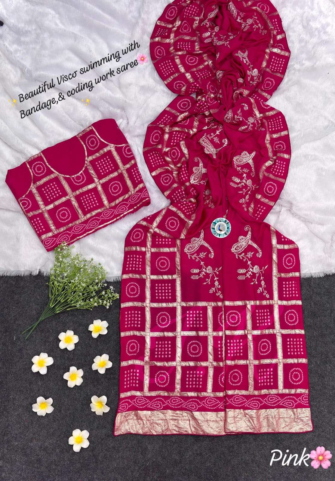 Beautiful Colours Digital bandhej printed with embroidery wo...