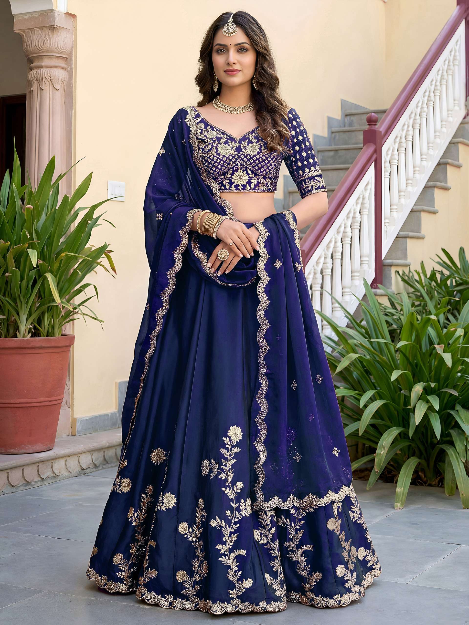 beautiful Royal Navy Blue colour with heavy Embroidered work...