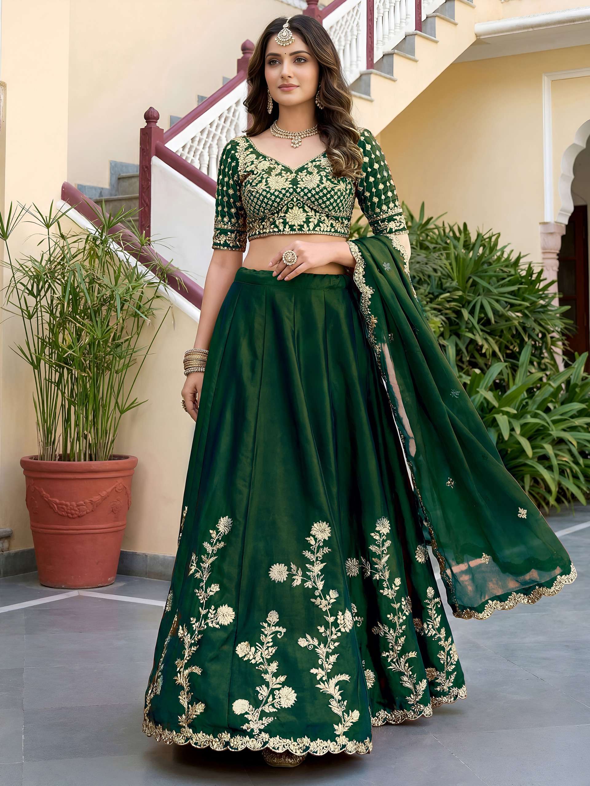 Bottle Green elegant colour in soft and pure Rangoli Silk fa...