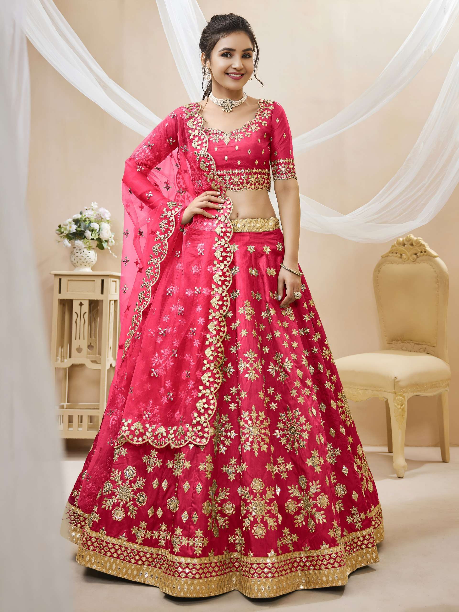  Elegant Rani pink colour flared and designer Art silk fanc...