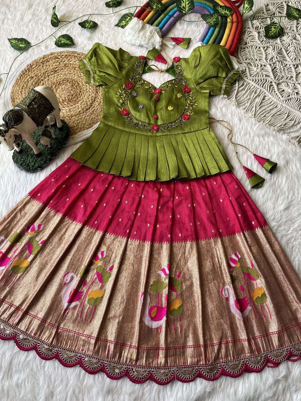 Flamingo kids Soft Dola silk with Paithani weaving flamingo ...