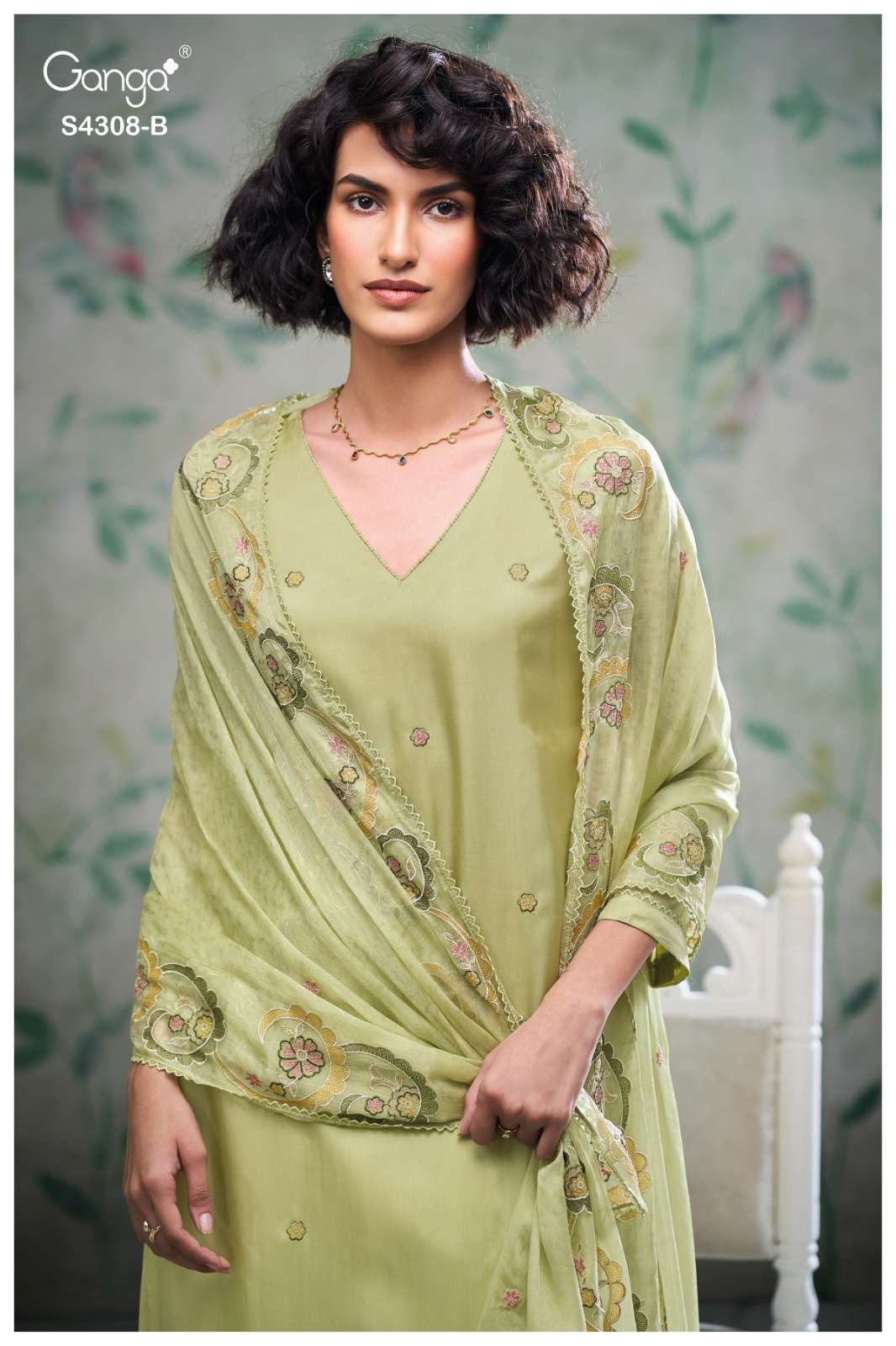 GANGA AVIYA 4308 HABUTAI SILK SOLID COLOR HAND WORK SUIT UNS...