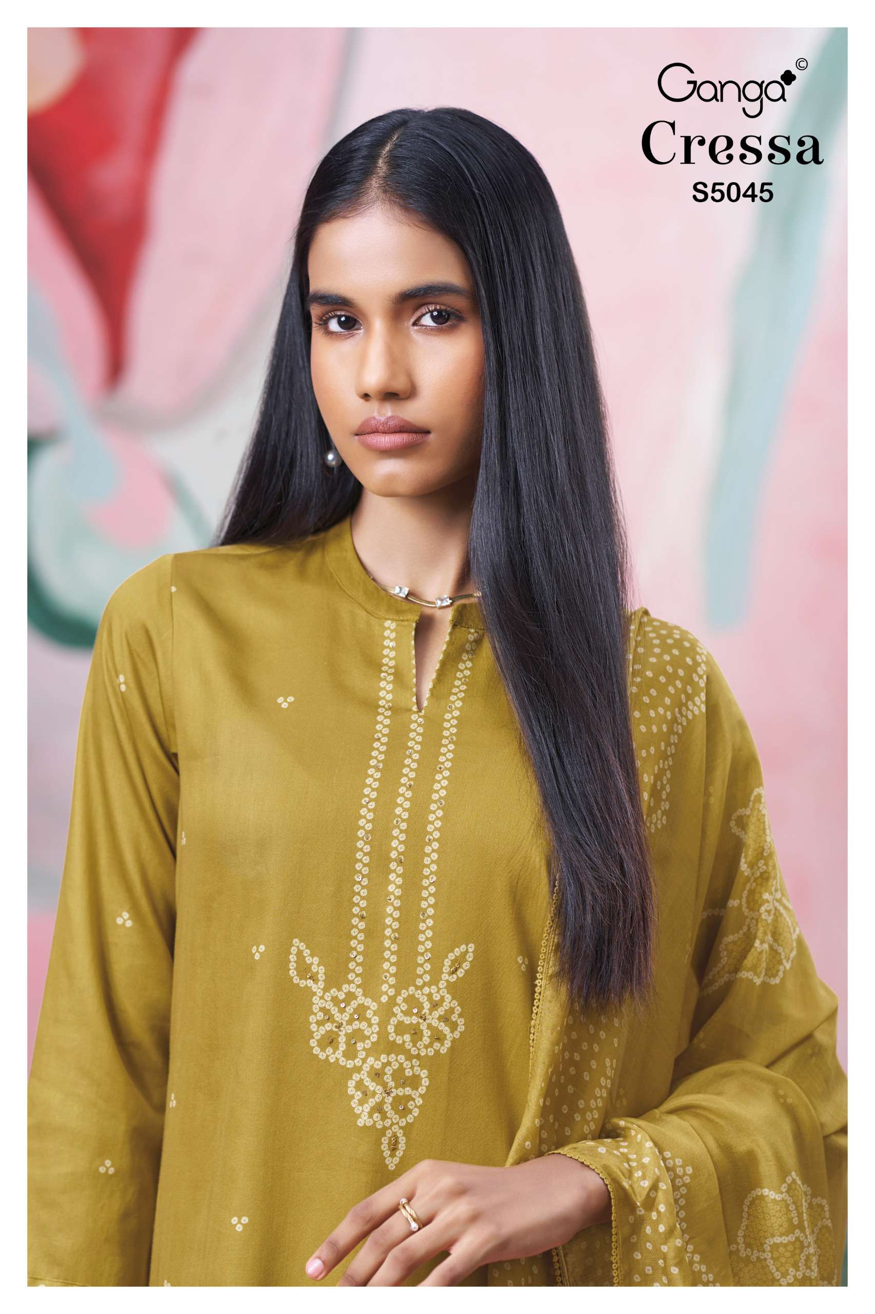 GANGA CRESSA 5045 COTTON SATIN PRINTED SCHIFFLI WORK SALWAR ...