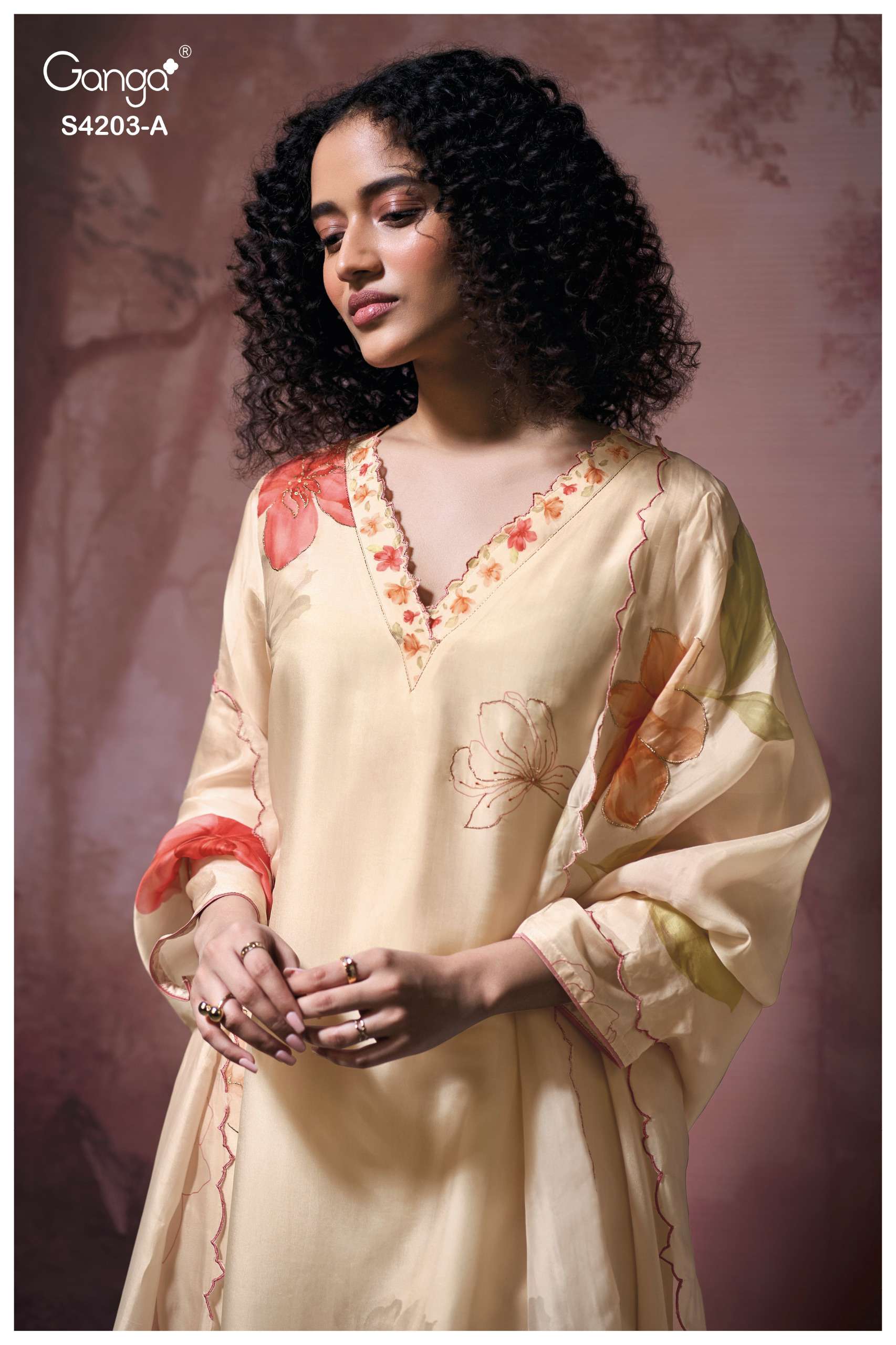 GANGA EKTHARA 4203 BEMBERG SILK SATIN PRINTED SALWAR SUIT SE...