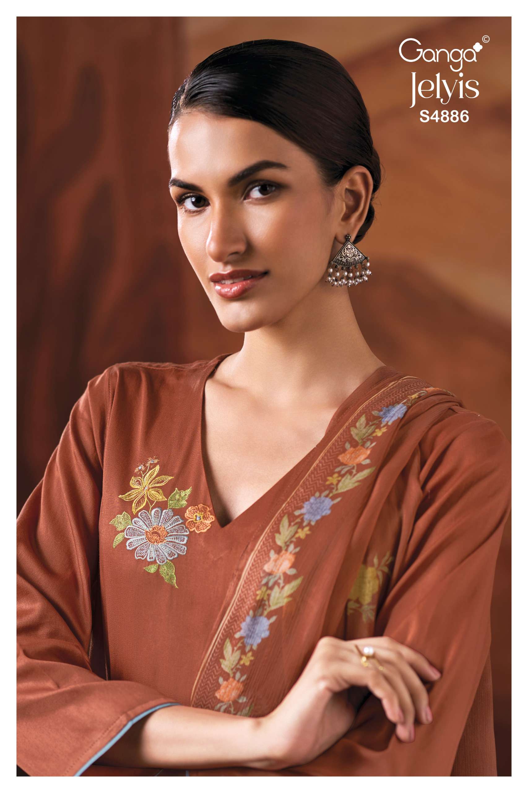 GANGA JELYIS 4886 COTTON SATIN SOLID COLOR AND WORK DRESS WO...
