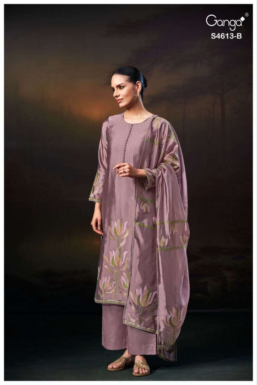 GANGA KEZRA 4613 SILK JACQUARD EMBROIDERY SALWAR SUIT TRADIT...