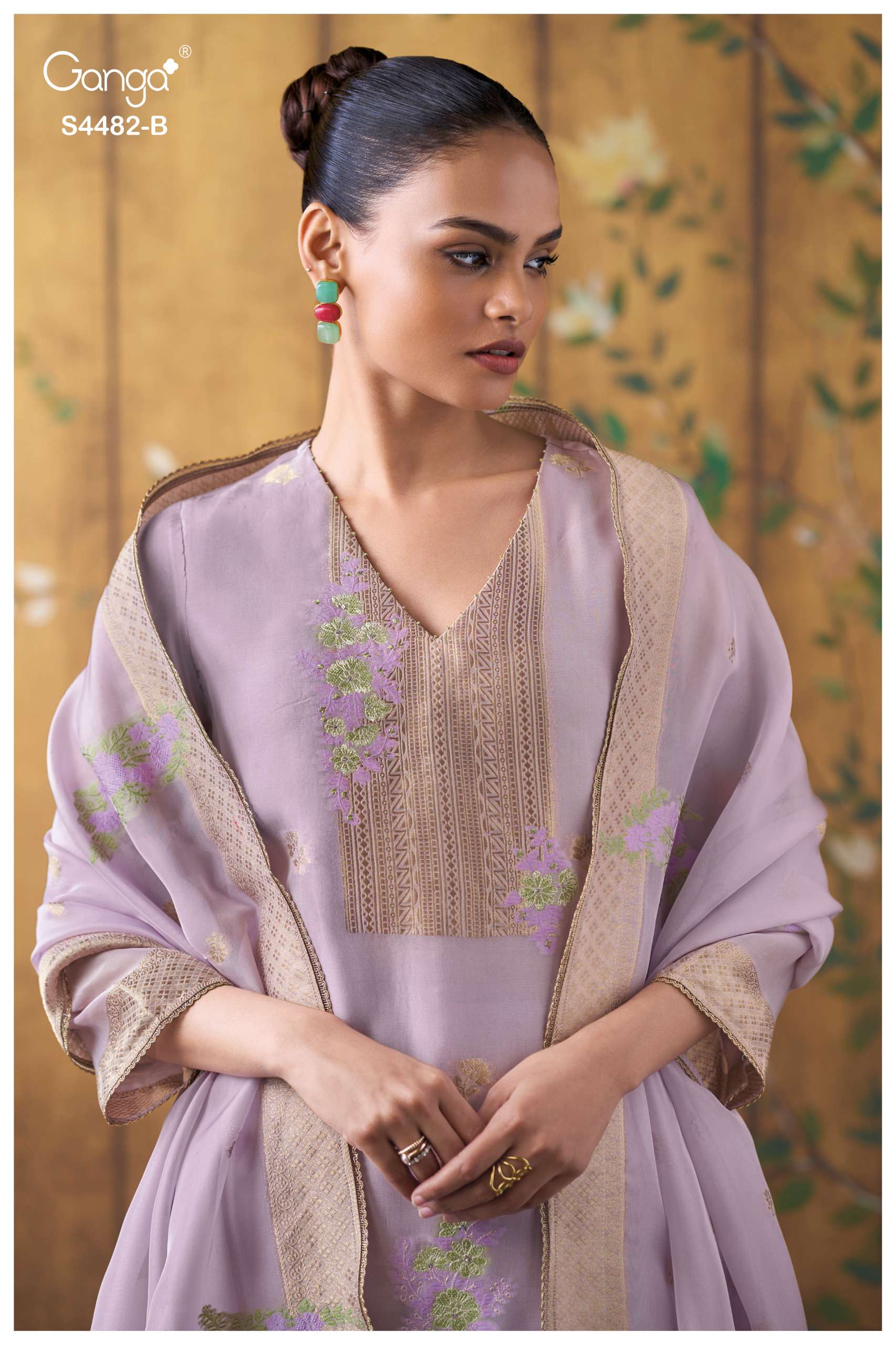 GANGA LUPITA 4482 SILK ORGANZA JACUARD SOLID EMBROIDERY SUIT...