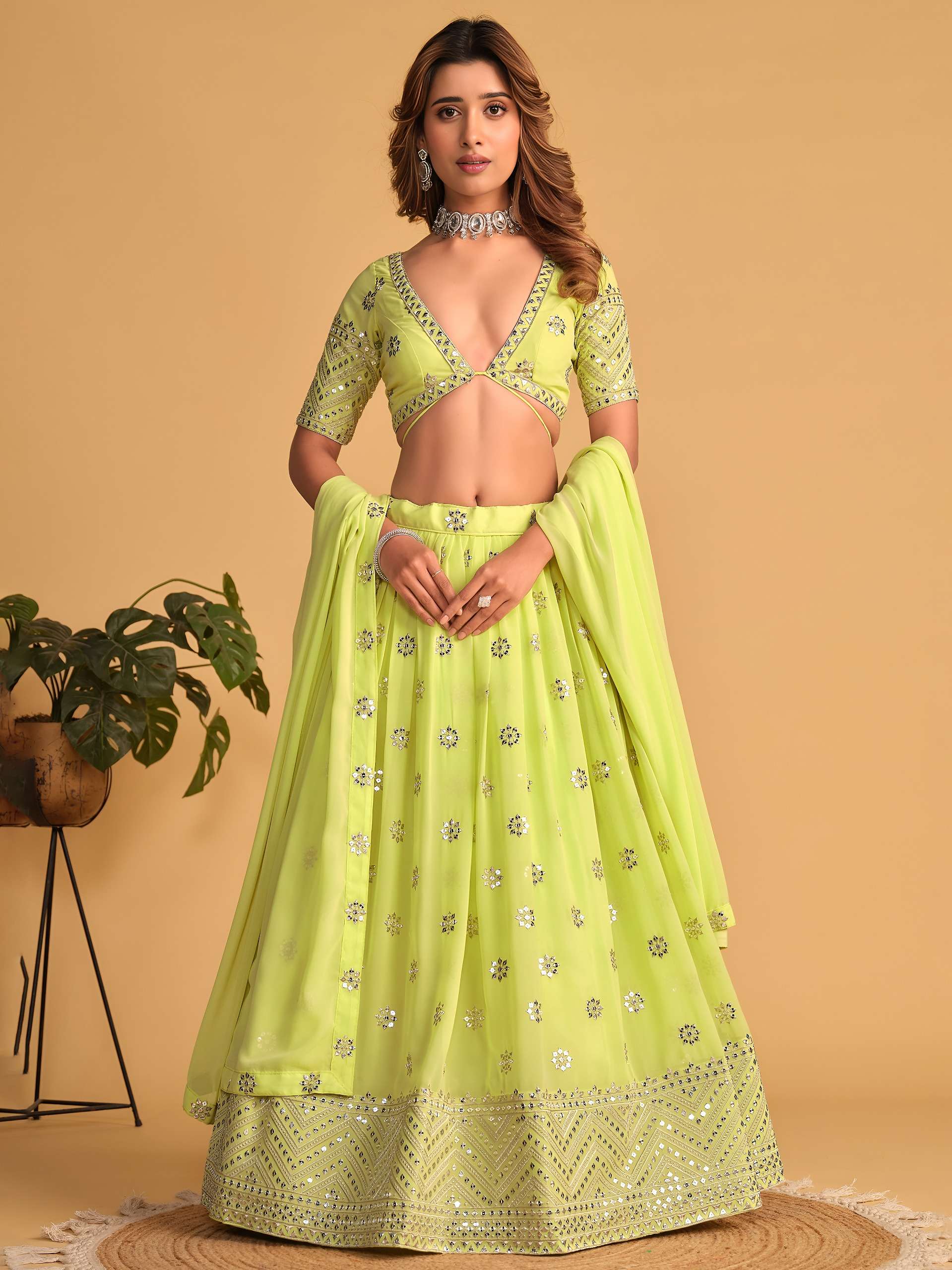  Lovely and Fresh Lime Glow colour super soft Georgette fabr...