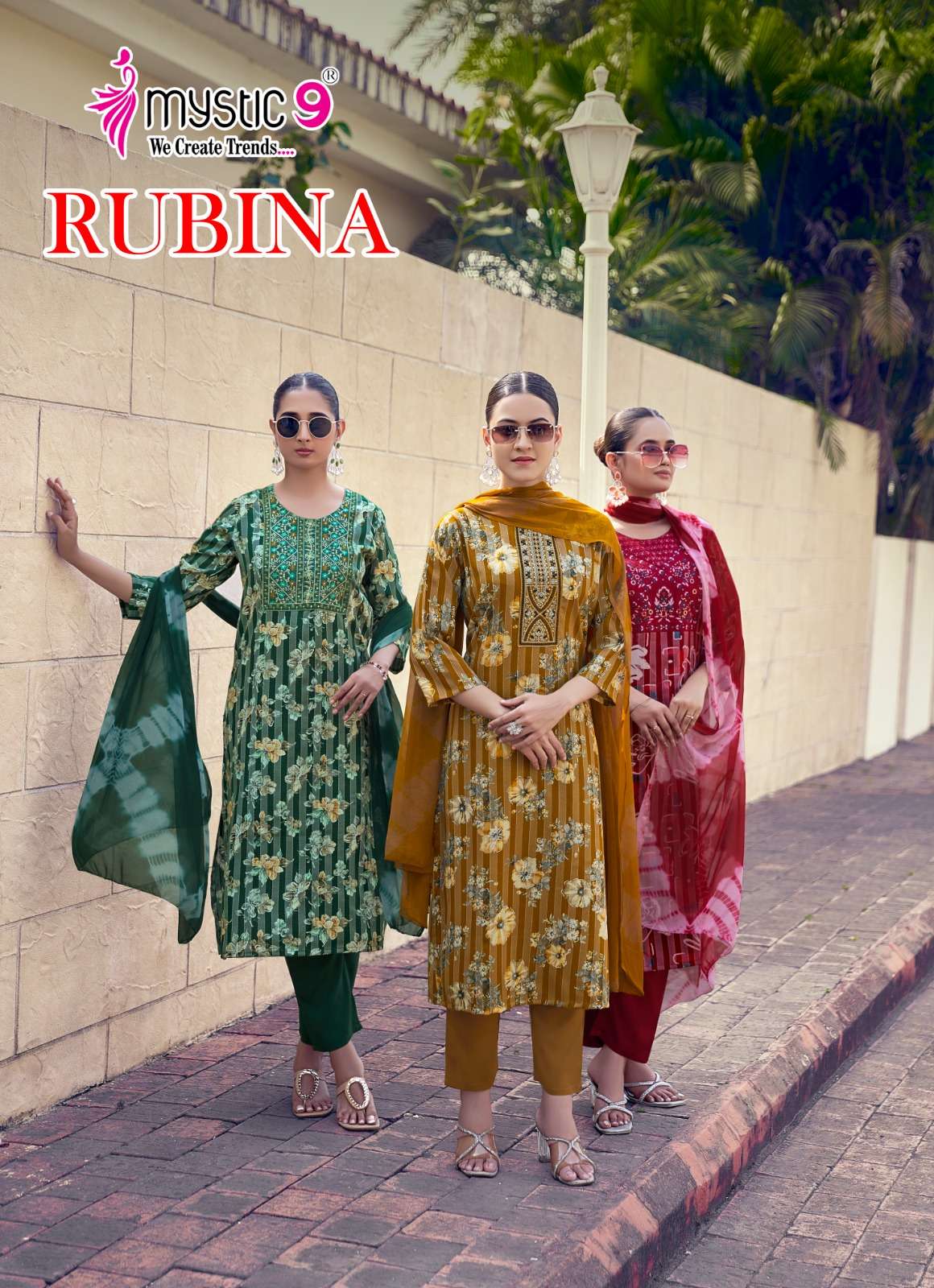 MYSTIC 9 RUBINA VOL 12 RAYON DULL PATTA STRAIGHT CUT SALWAR ...