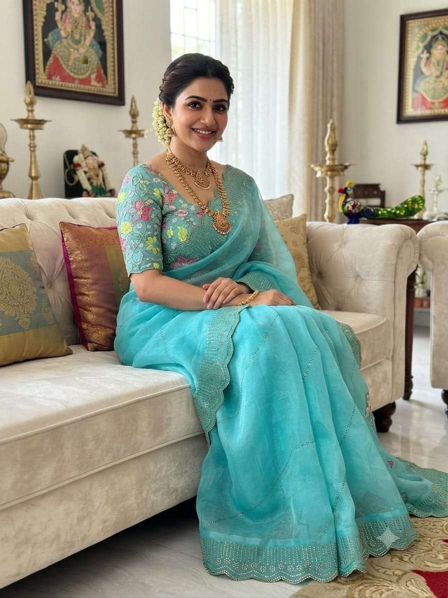 NEW ARRIVAL FANCY FABRIC WITH BEAUTIFUL SKY BLUE COLOUR  SAR...