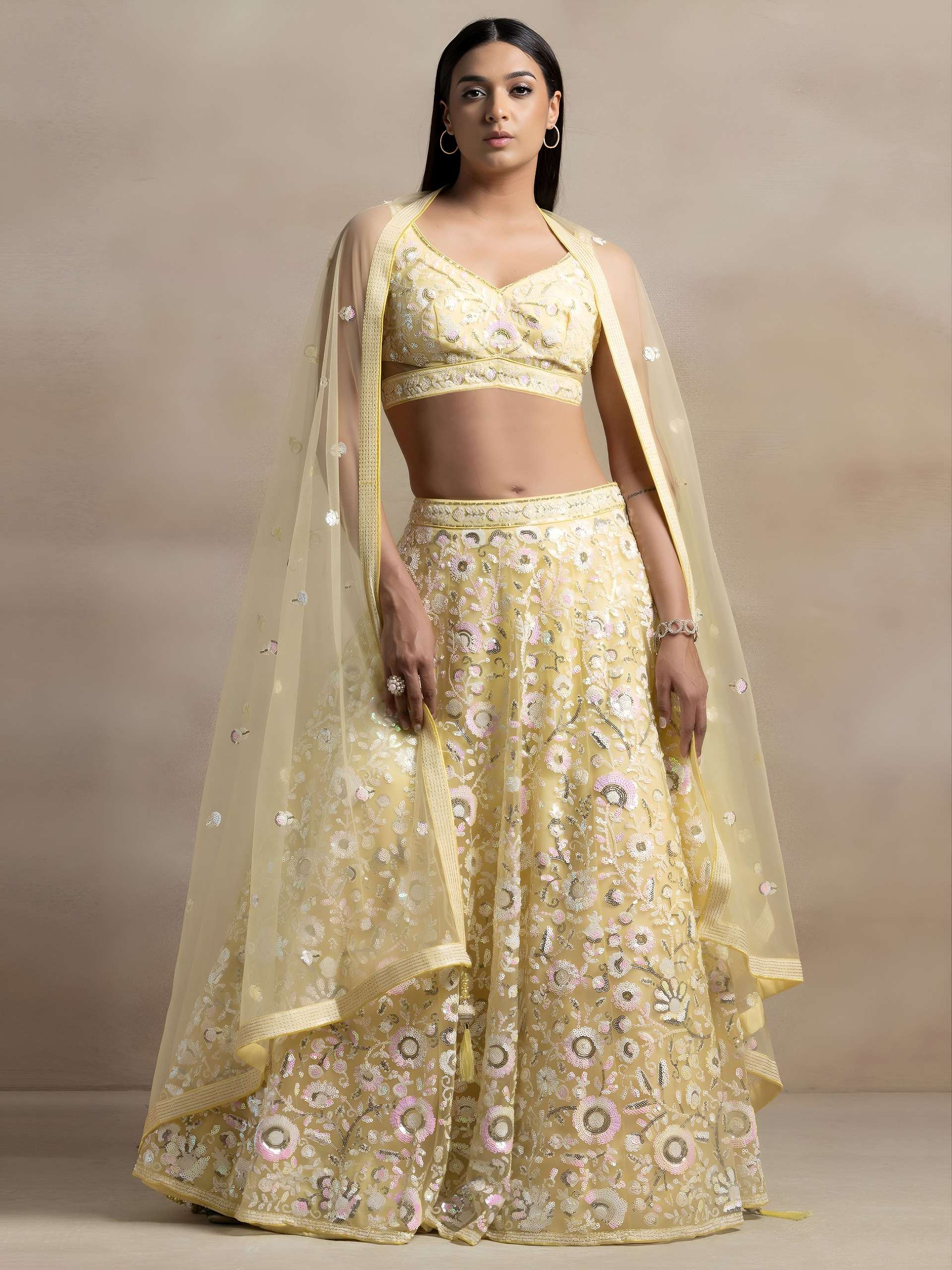 Pastel Yellow beautiful colour in Soft Net pure fabric with ...