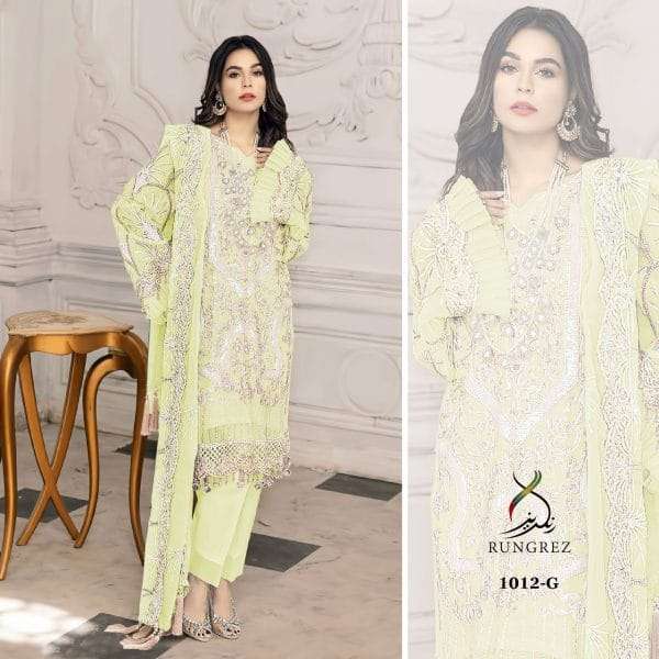 RUNGREZ 1012 FRONT & BACK HEAVY EMBROIDERY PAKISTANI YELLOW ...