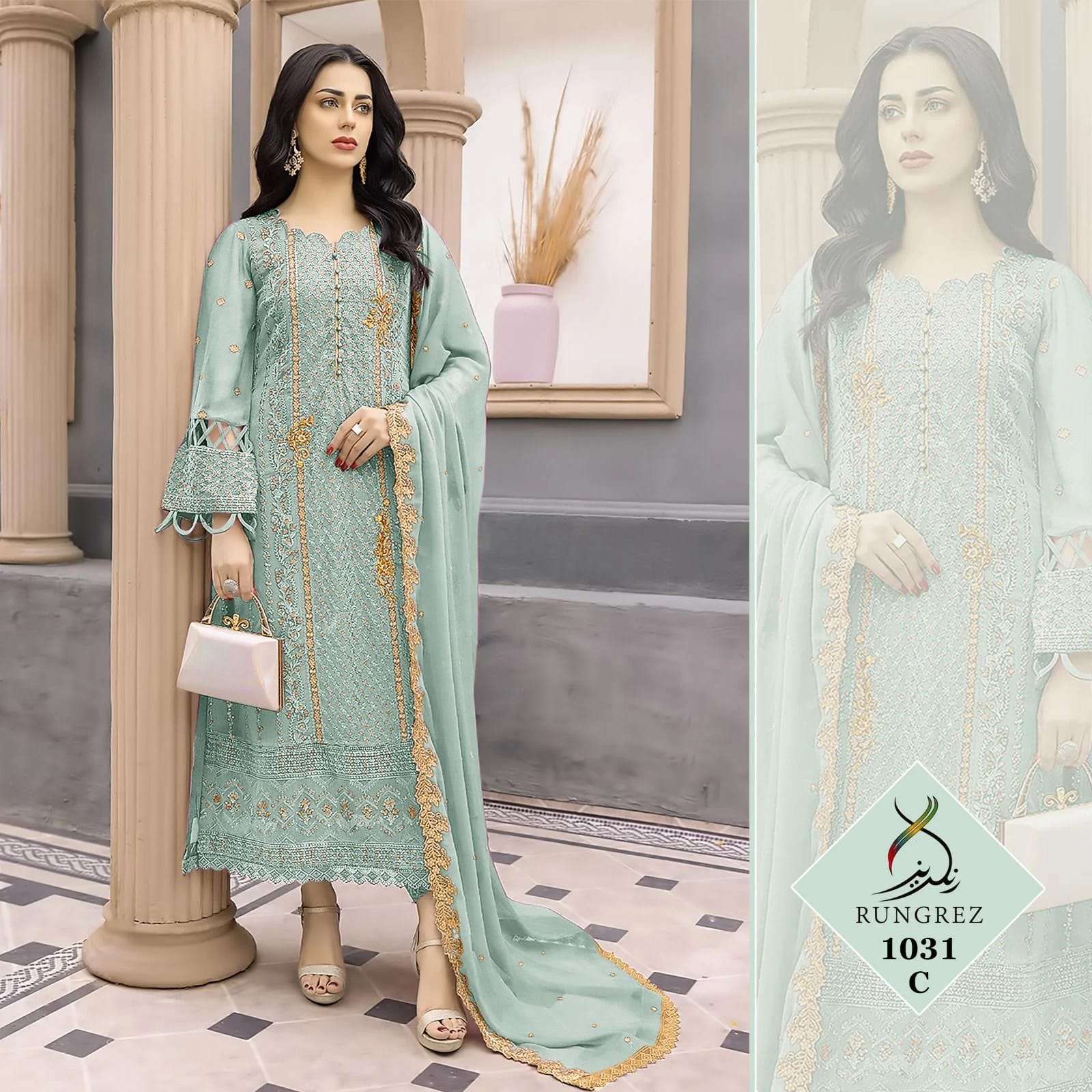 RUNGREZ 1031 SUPER PAKISTANI DRESS GEORGETTE HEAVY SUIT EID ...