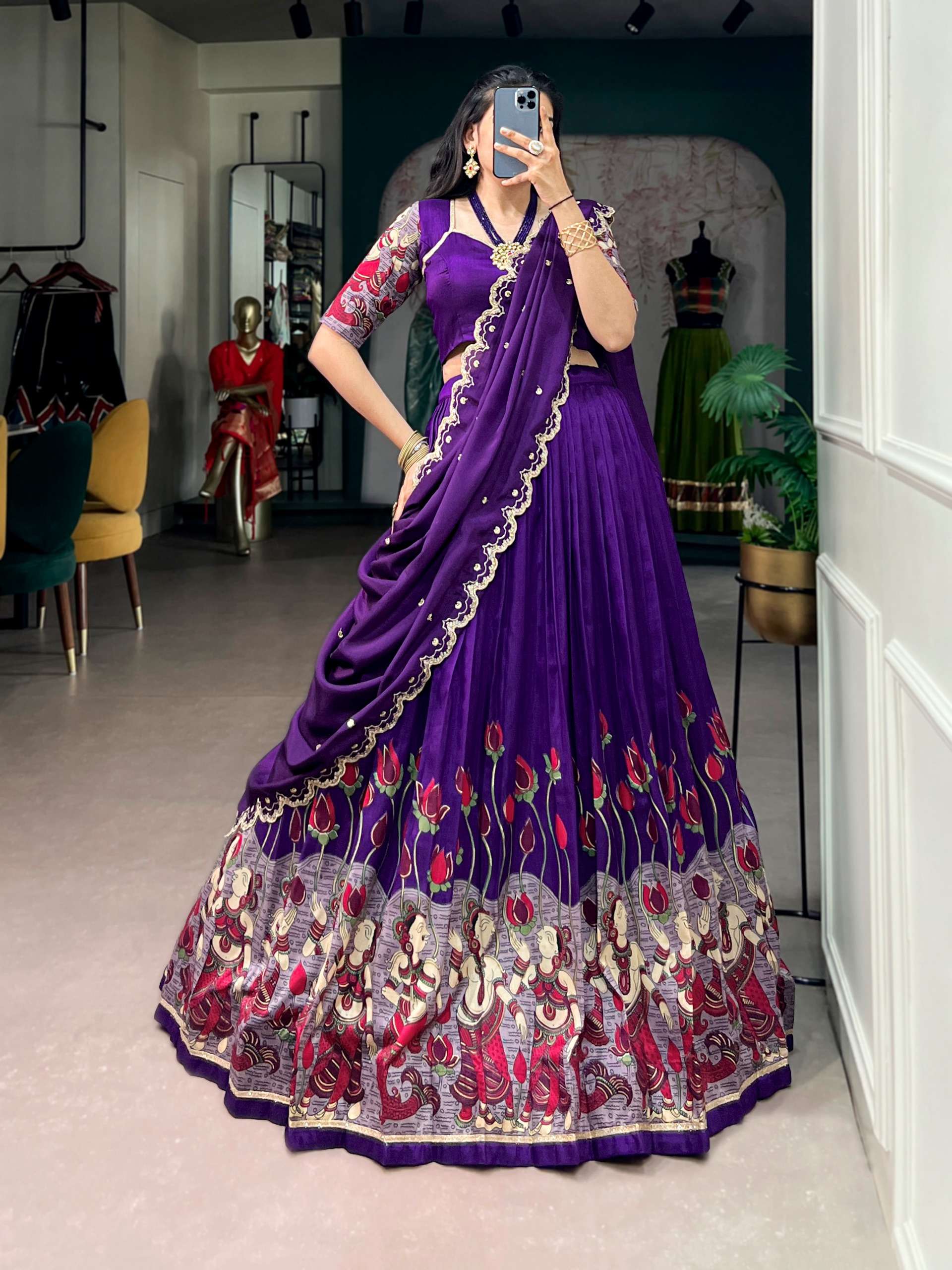 Soft and pure Tasar Silk fancy fabric with beautiful Kalamka...