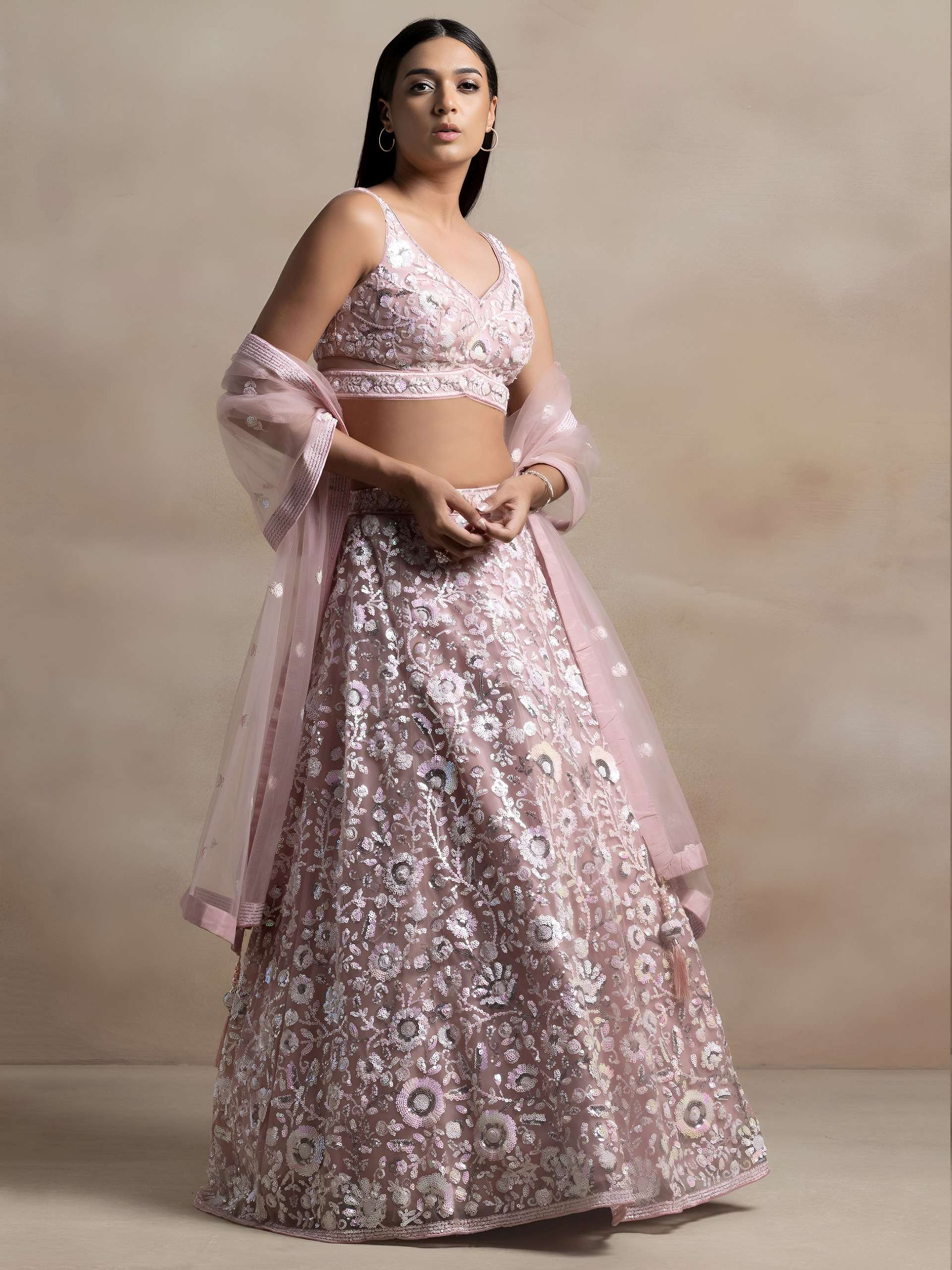 soft Pink colour beautiful Floral design in net fabric with ...