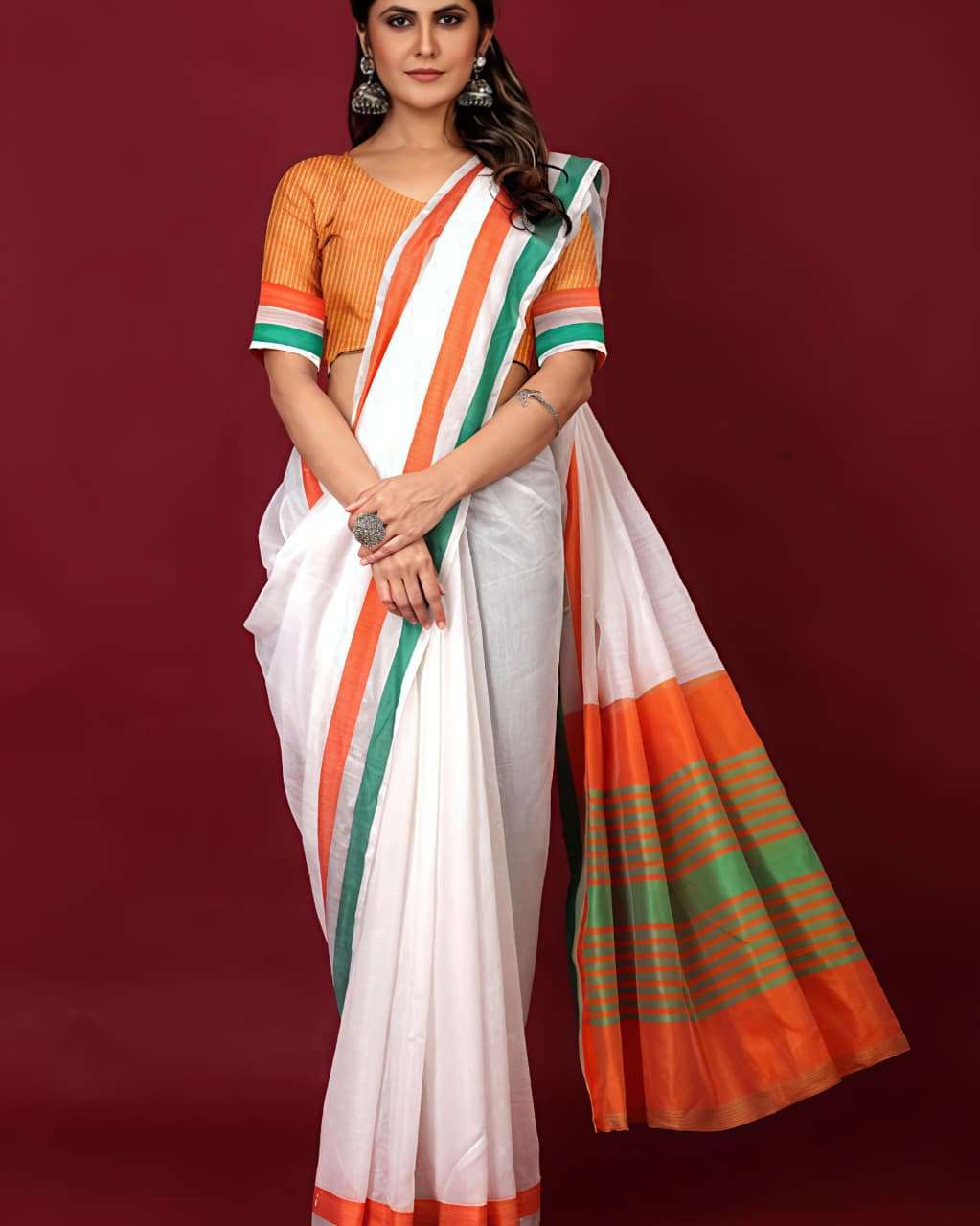 TIRANGA SAREE INDEPENDENCE DAY SPECIAL WEAR  SOFT COTTON FAB...