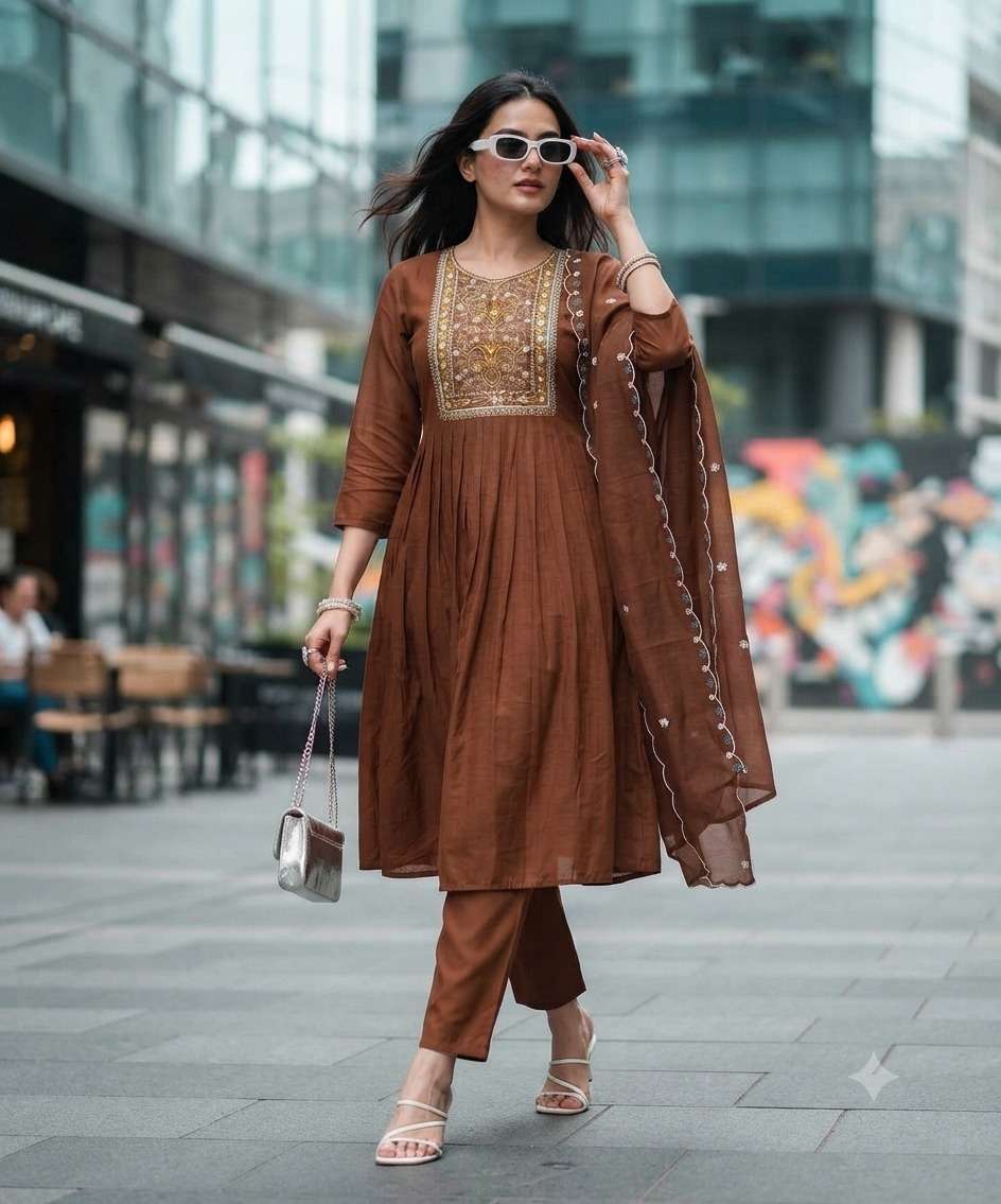 VAARI VOL 1 CHANDERI WITH INNER RUND KURTI PANT DUPATTA SET ...