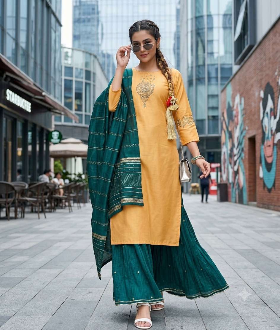 VIHANA MUSLIN FABRIC WITH HANDWORK PALAZZO SUIT OFFICE TREND...