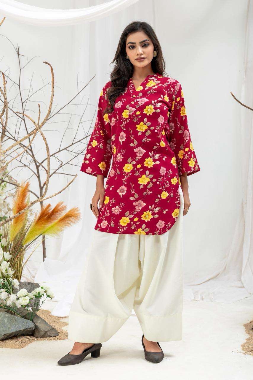 WEAVE 106 VISCOSE WHITE FARSI SALWAR PINK KURTI CORD SET TRE...