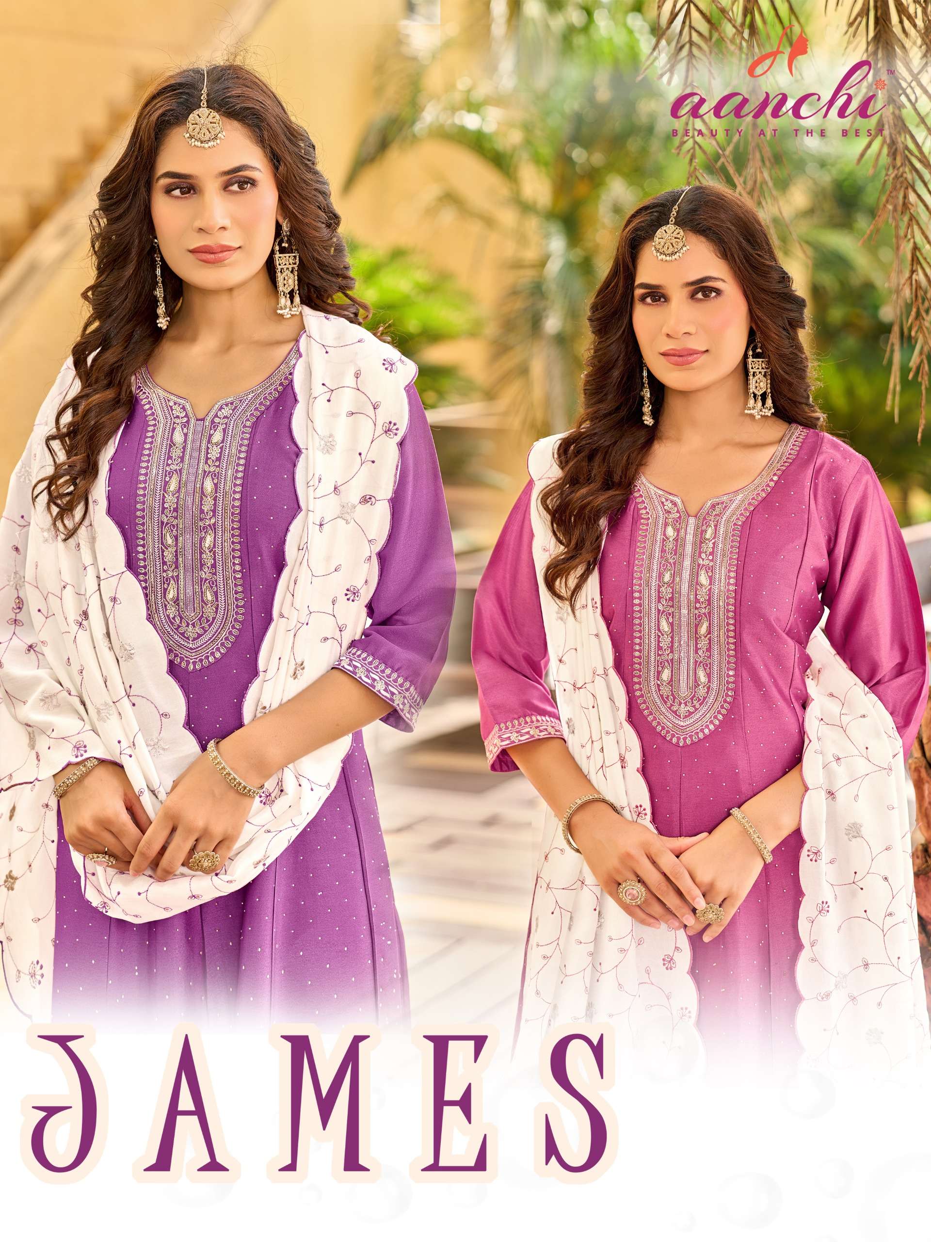 AANCHI JAMES BOUTIQUE CRYSTAL SILK READYMADE RUND KURTI SUIT FESTIVAL WEAR EXPORT