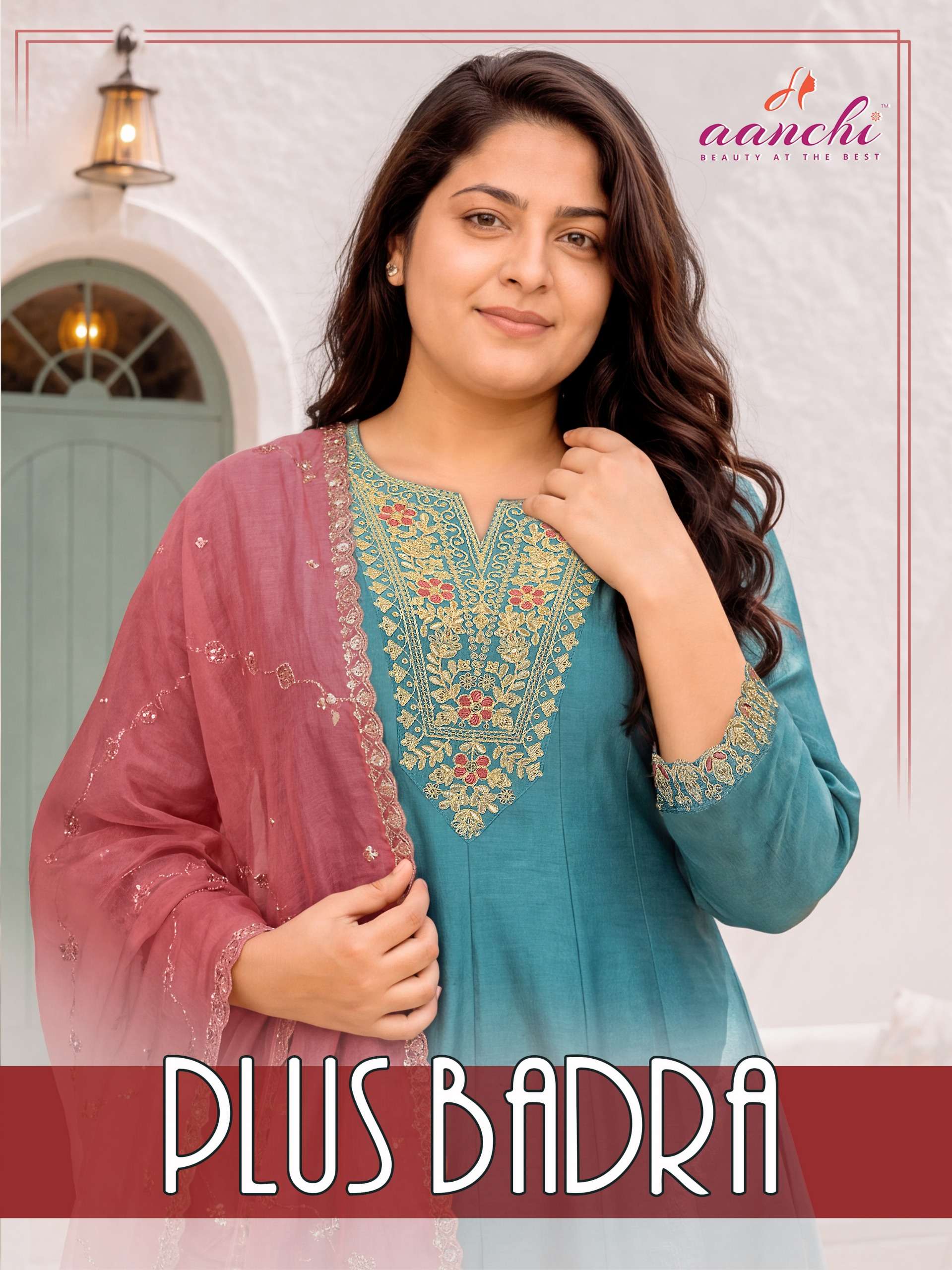 AANCHI PLUS BADRA BOUTIQUE FANCY EMBRODERY WORK KURTI SUIT OUR SIZE SET RESELLER 