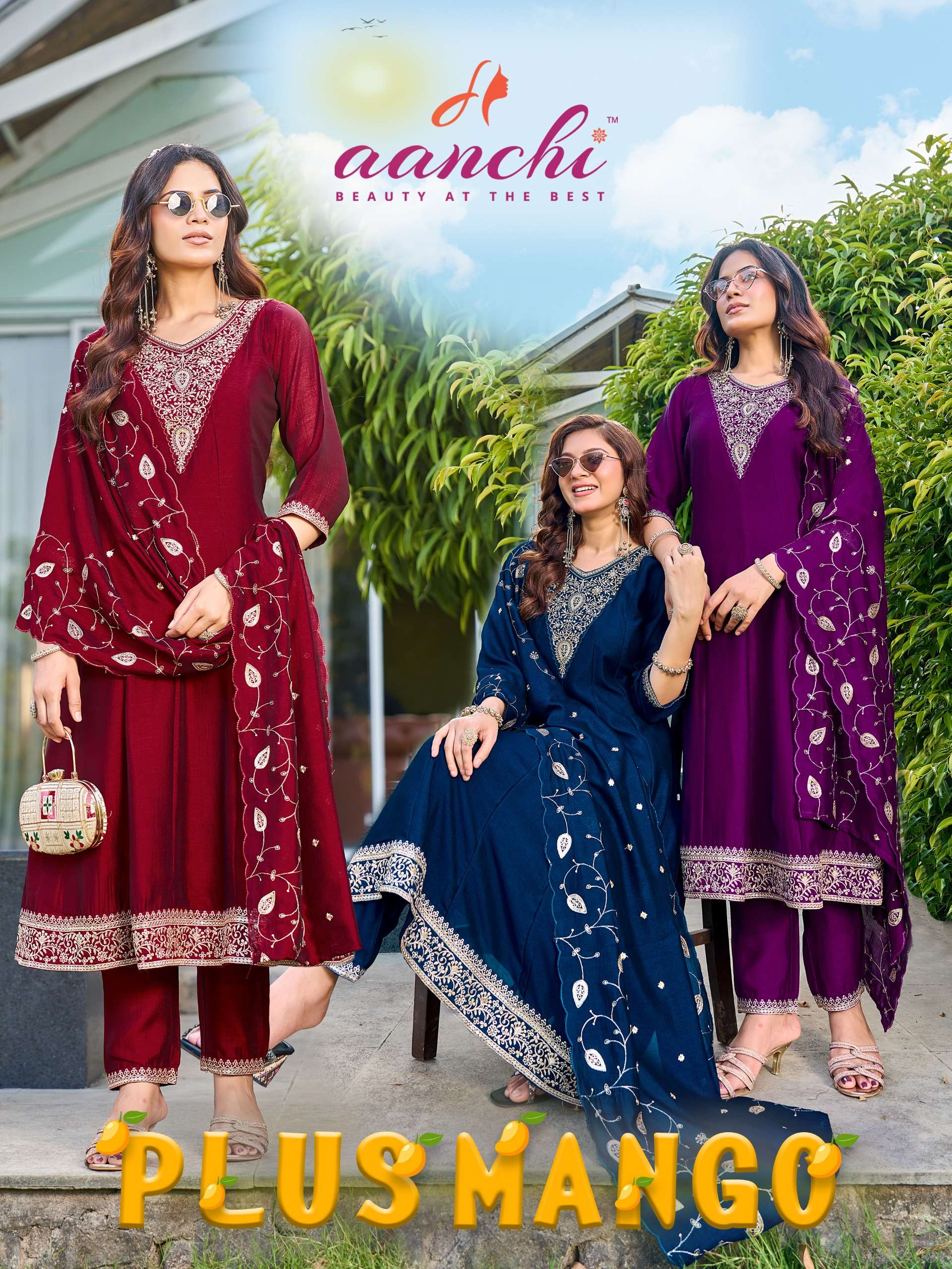 AANCHI PLUS MANGO BOUTIQUE ANARKALI SUIT SILK FANCY DUPATTA WORK CELEBRATION OUTFIT 