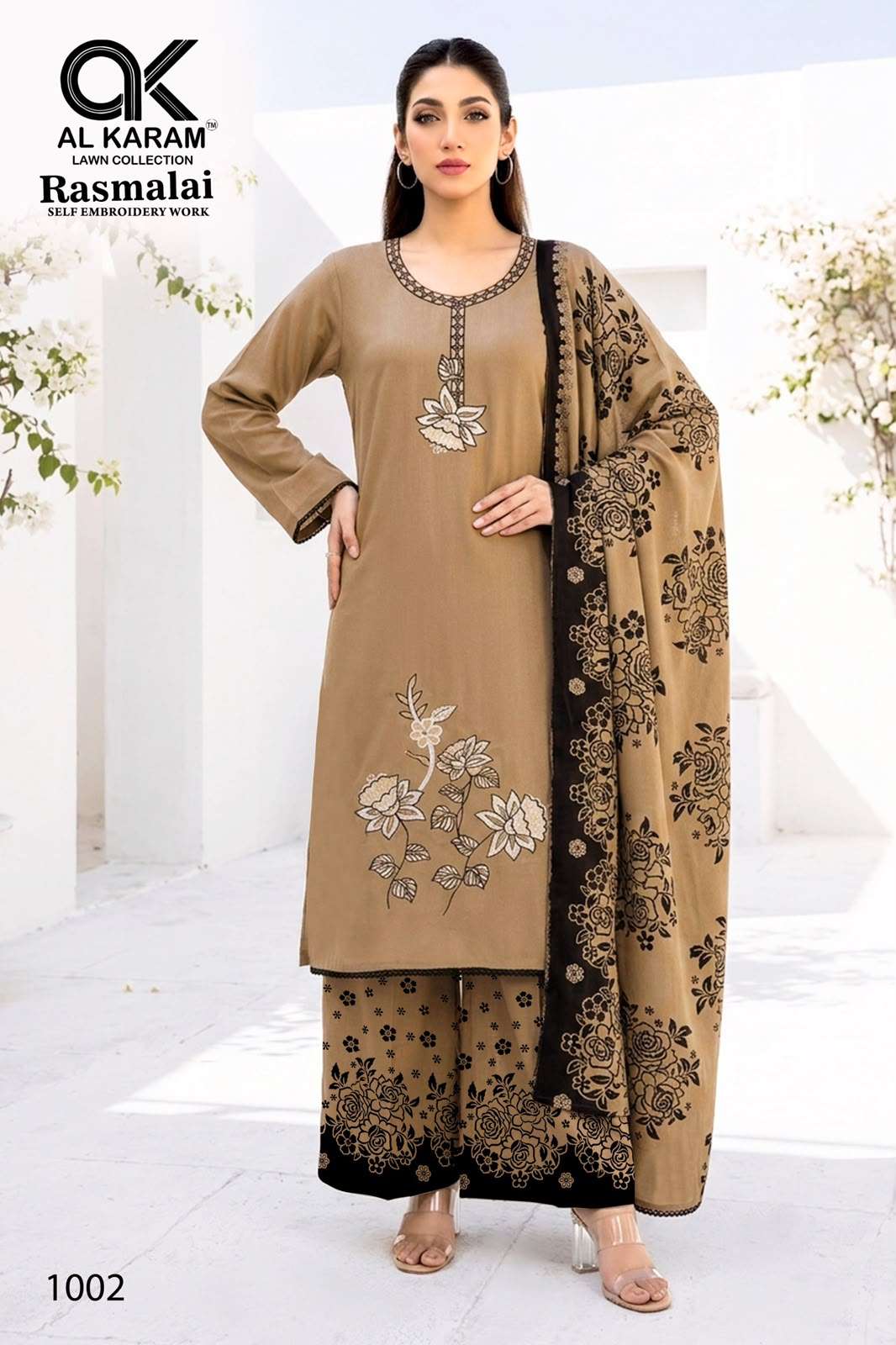 AL KARAM RASMALAI SELF EMBROIDERY WORK RAYON FABRIC EMBROIDERY SUIT FOR WHOLESALER