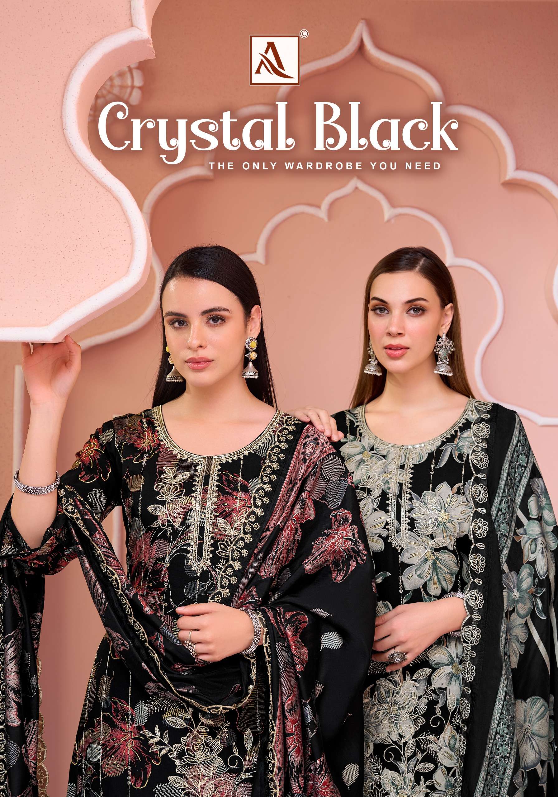 ALOK SUIT CRYSTAL BLACK RAYON SWAROVSKI DIAMOND WORK SALWAR SUIT FOR WHOLESALER 