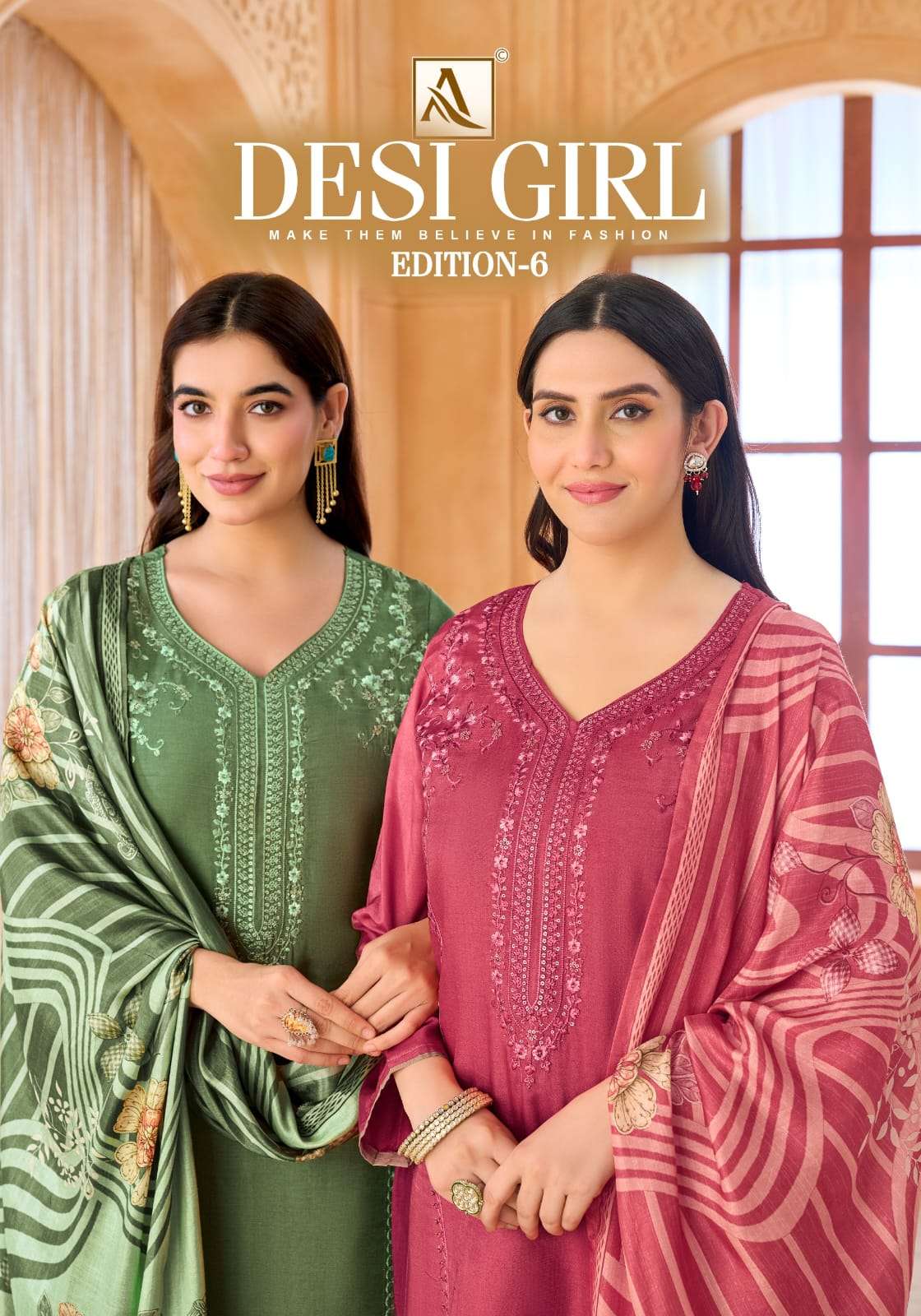 ALOK SUIT DESI GIRL VOL 6 MASLIN EMBROIDERY 3 PIECE SALWAR SUIT LADIES CELEBRATION OUTFIT 
