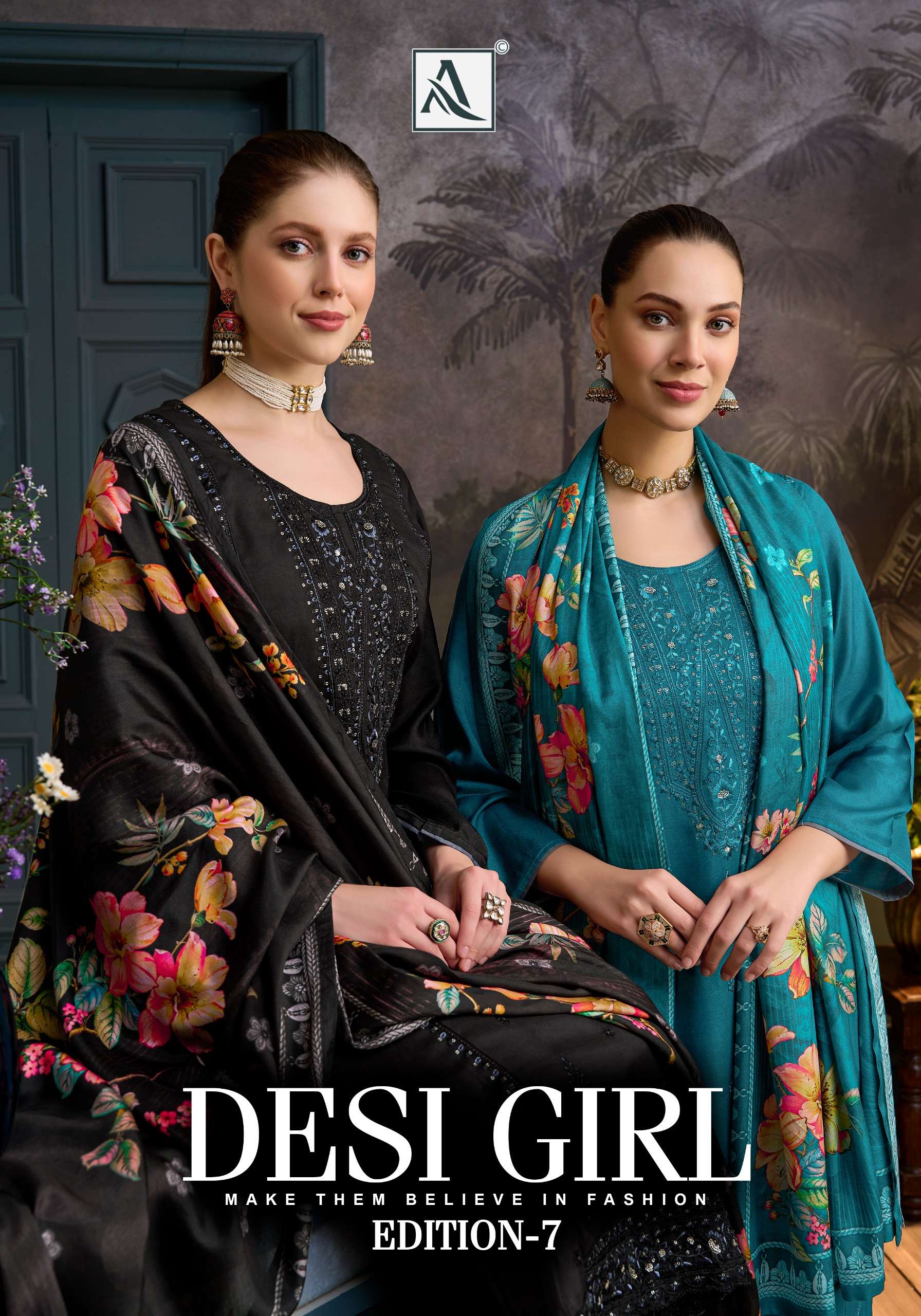 ALOK SUIT DESI GIRL VOL 7 MASLIN FLOWER PRINT SUIT LADIES COLLECTION RETAILER BUY