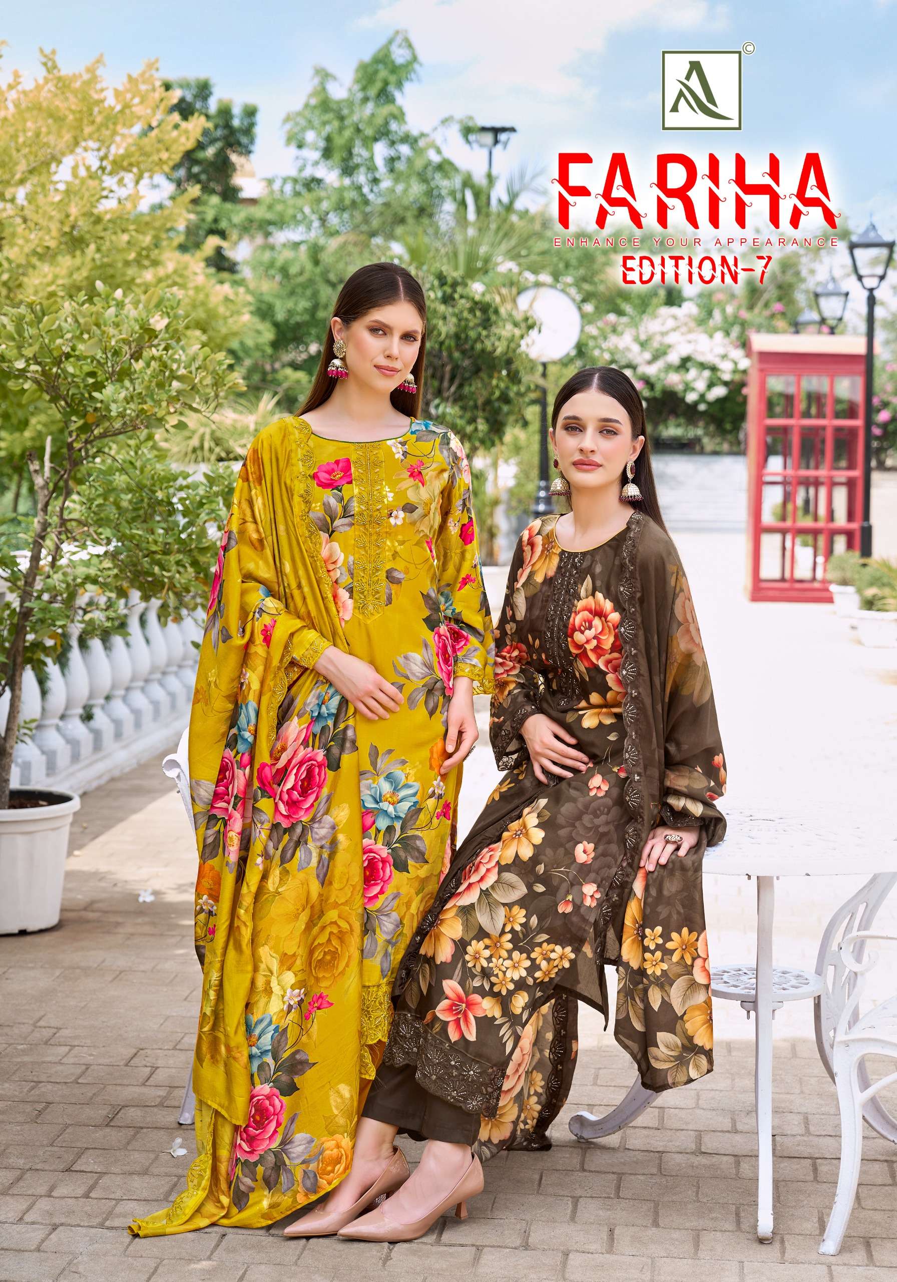 ALOK SUIT FARIHA VOL 7 PREMIUM MASLIN DIGITAL PATERN LADIES SUIT COLLECTION SUPPLIER 