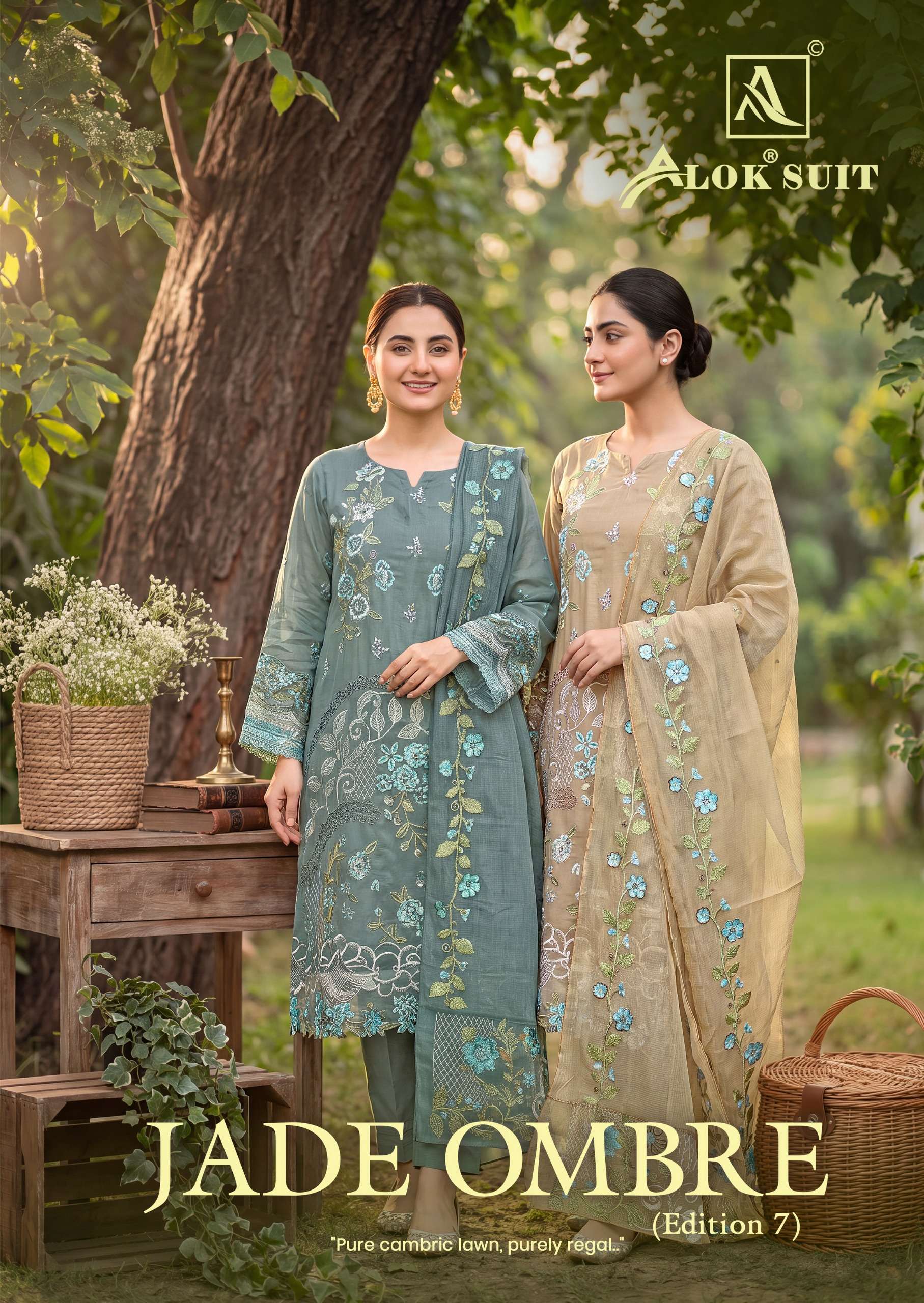 ALOK SUIT JADE OMBRE VOL 7 CAMBRIC LAWN PAKISTANI EMBROIDEY SALWAR SUIT RESELLER IN SURAT