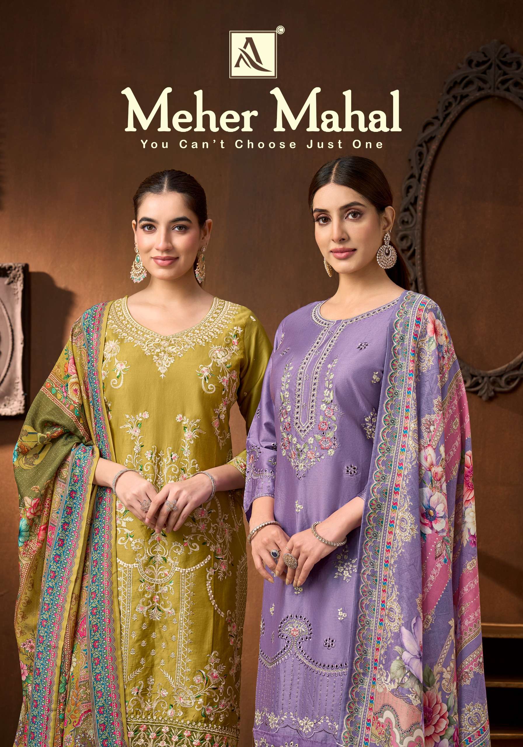 ALOK SUIT MEHER MAHAL SUPER PURE ZAM COTTON PAKISTANI EMBROIDERY WORK SALWAE KAMEEZ RESELLER IN SURAT 