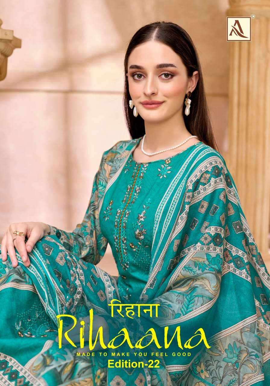ALOK SUIT RIHAANA VOL 22 CAMBRIC COTTON FLOWER PATTERN UNSITITCH SET WOMEN CLOTHING SURAT