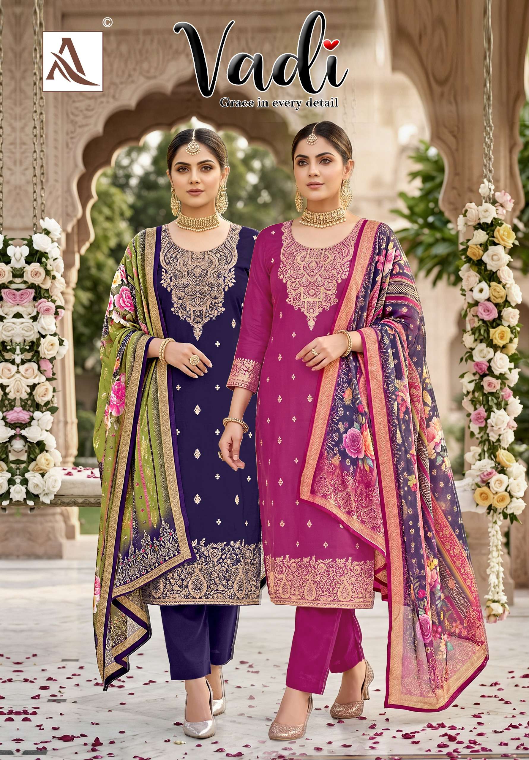ALOK SUIT VADI JACQUARD DESIGNER SUIT FOR WOMEN FESTIVAL FABRIC SET SURAT TEXTILE
