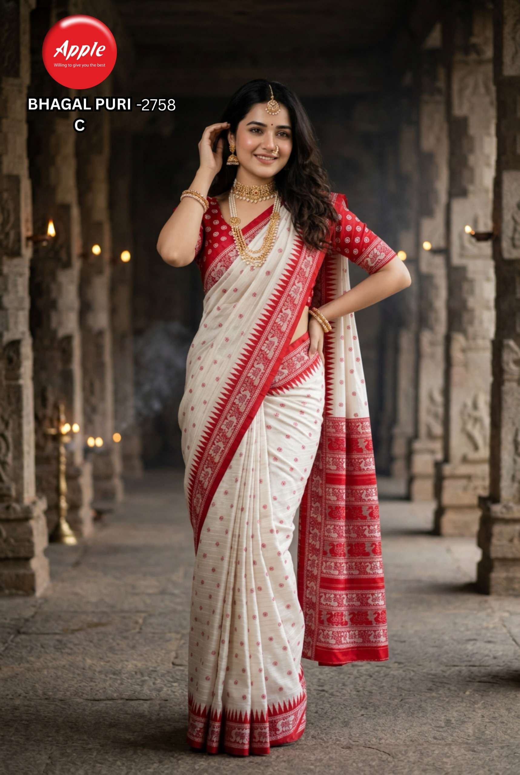 APPLE BHAGALPURI 2758 COTTON SILK FABRIC REGULAR WEAR FABRIC SAREE WHOLESALE IN SURAT