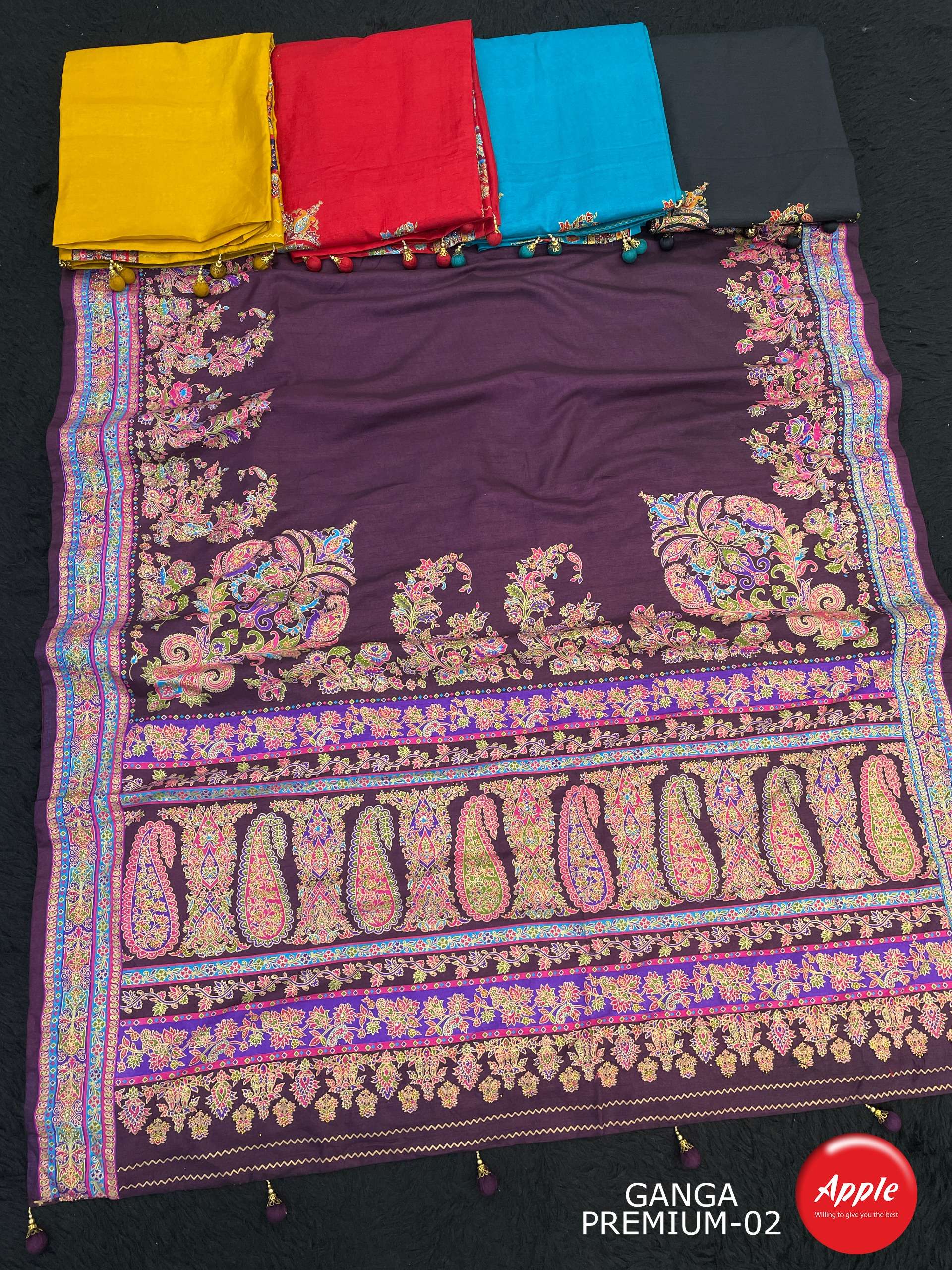 APPLE GANGA PREMIUM SILK BLEND FANCY FABRIC WEDDING WEAR SAREE WHOLESALE IN SURAT