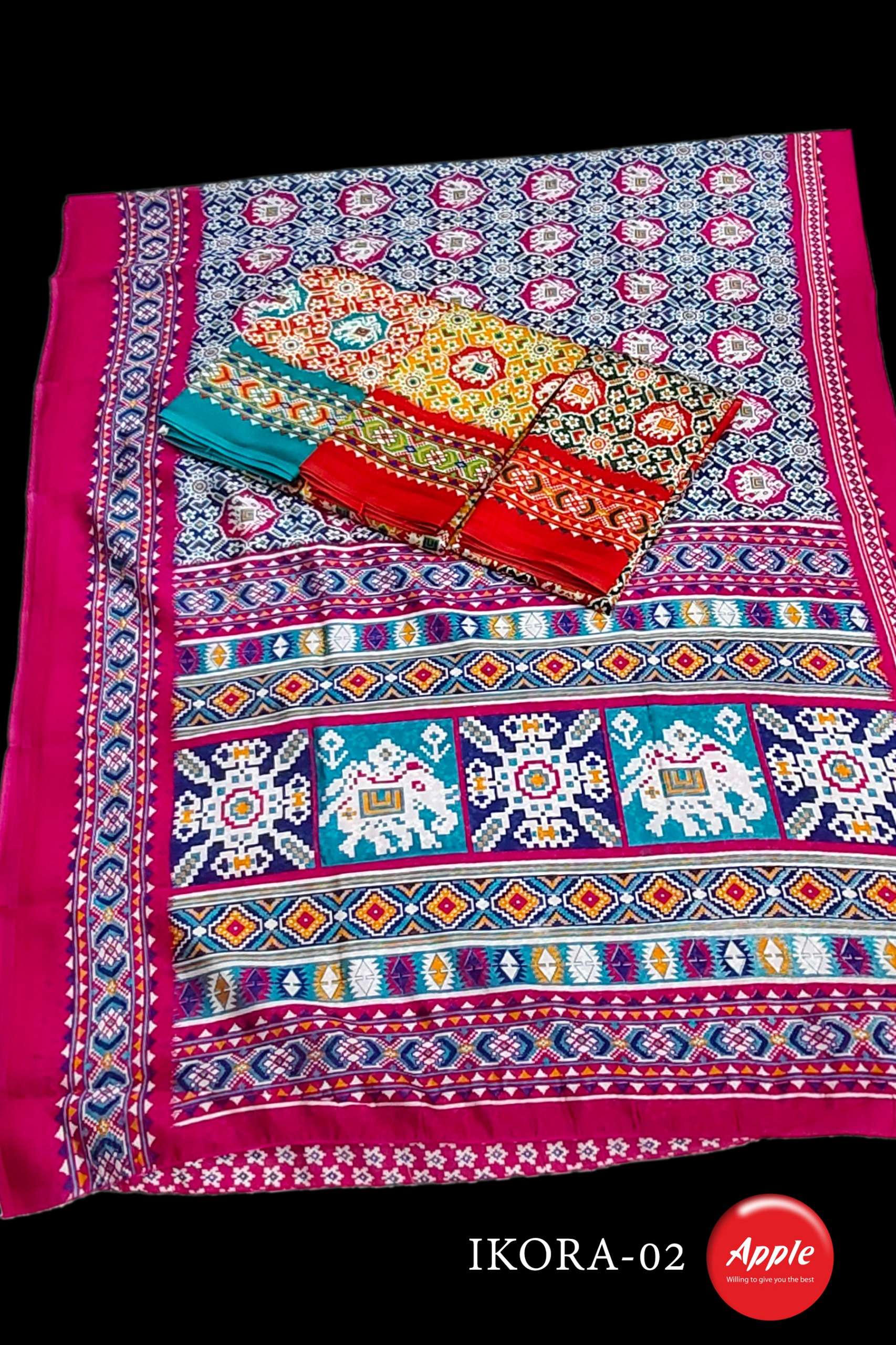 APPLE IKORA 1 TO 5 IKKAT PRINT ON SOFT LITCH SILK FANCY FABR...
