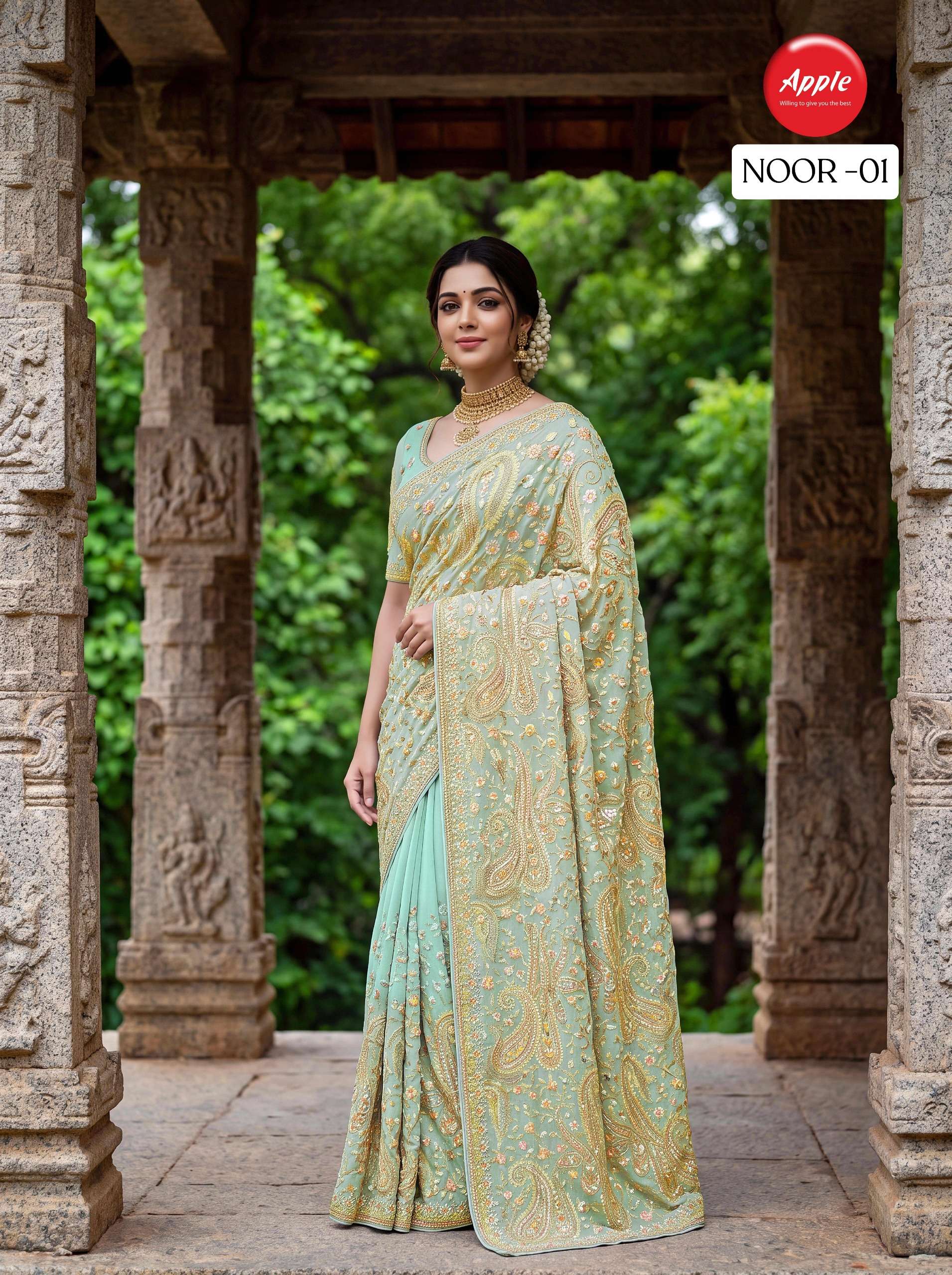 APPLE NOOR 1 SUPER FANCY AND REGAL GEORGETTE FABRIC SAREE WH...