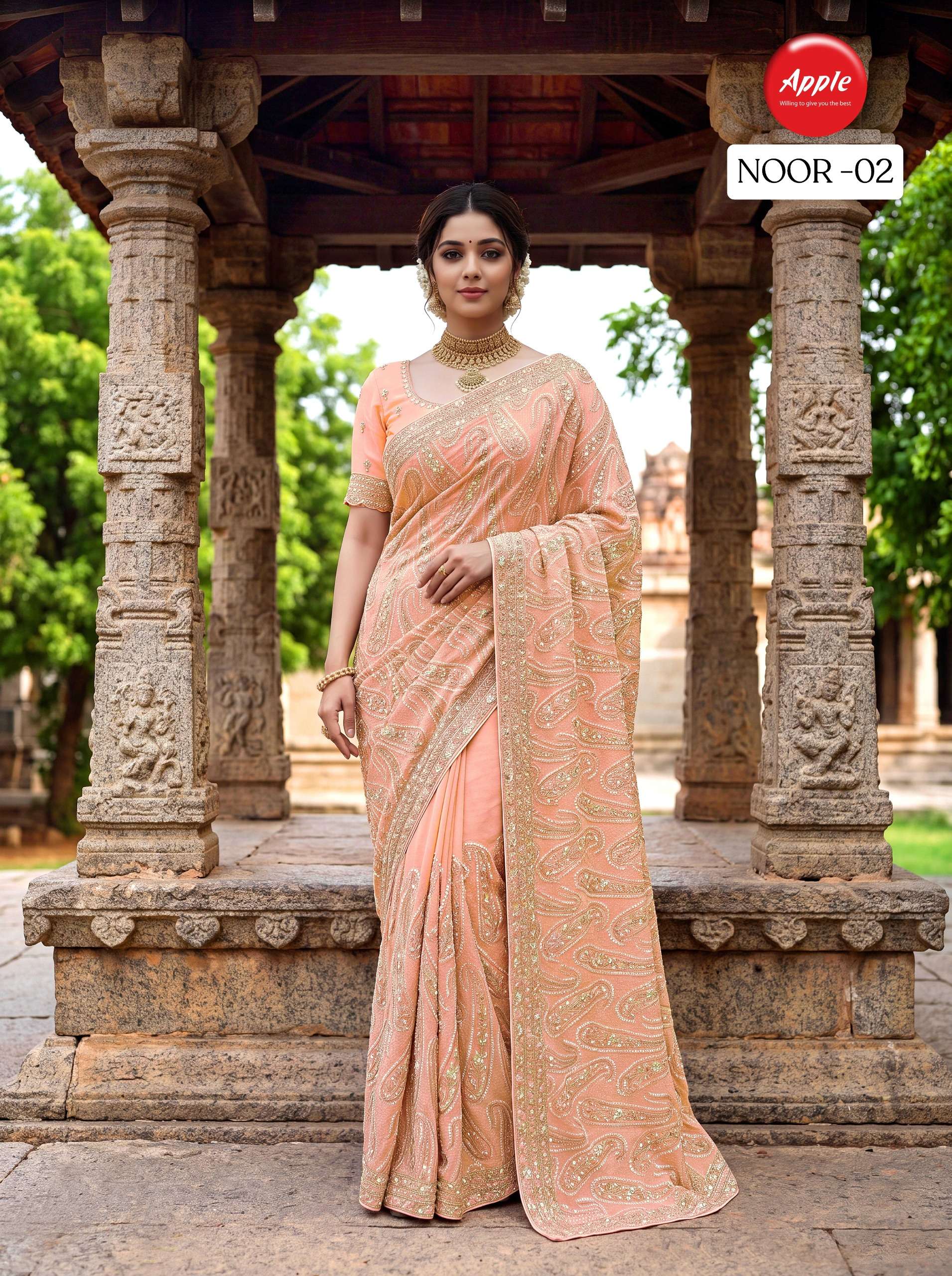 APPLE NOOR 2 GEORGETTE FABRIC WITH ELEGANT KASHMIRI EMBROIDE...