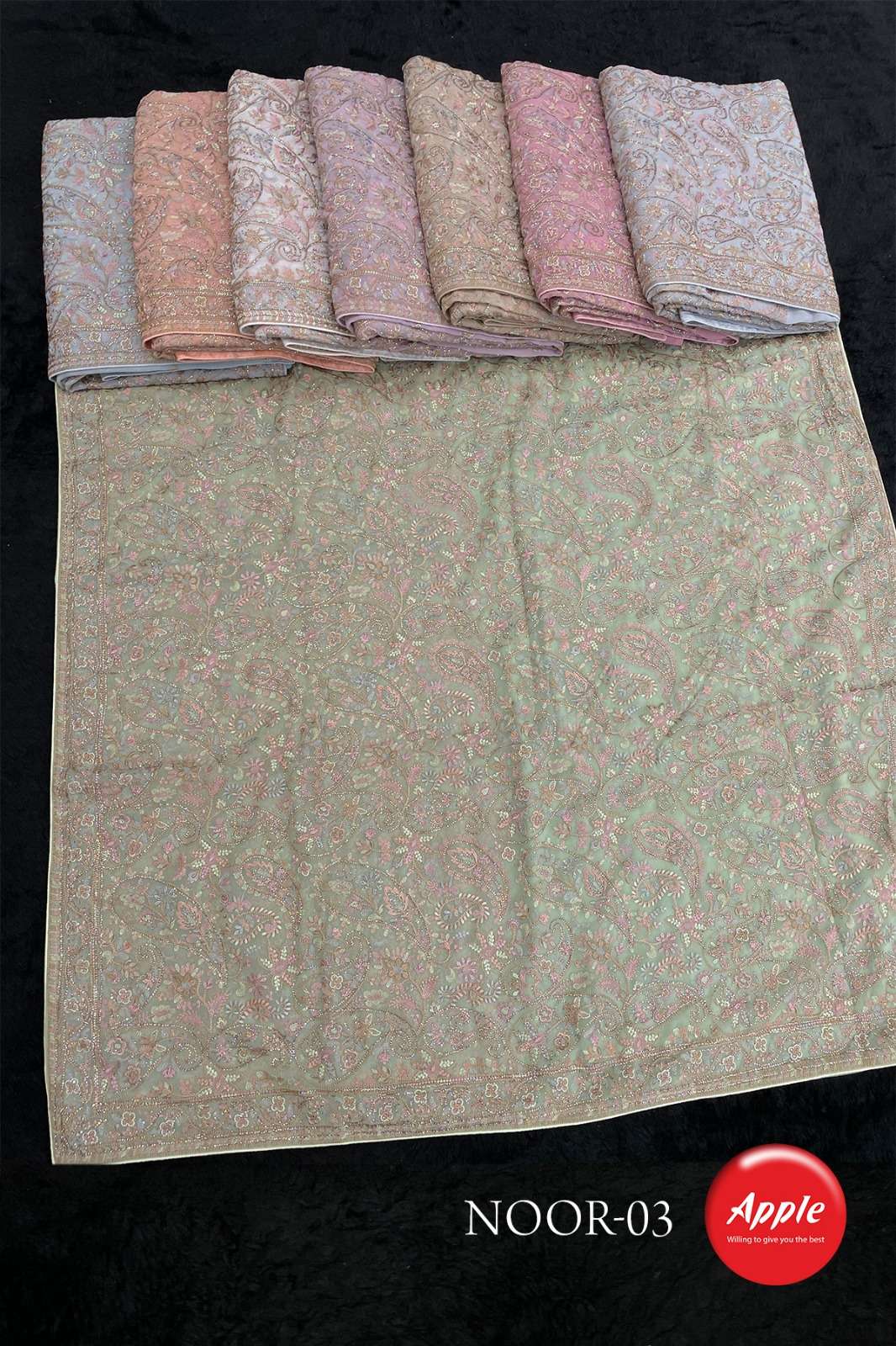 APPLE NOOR 3 SUPER SOFT GEORGETTE FANCY FABRIC WITH KASHMIRI...