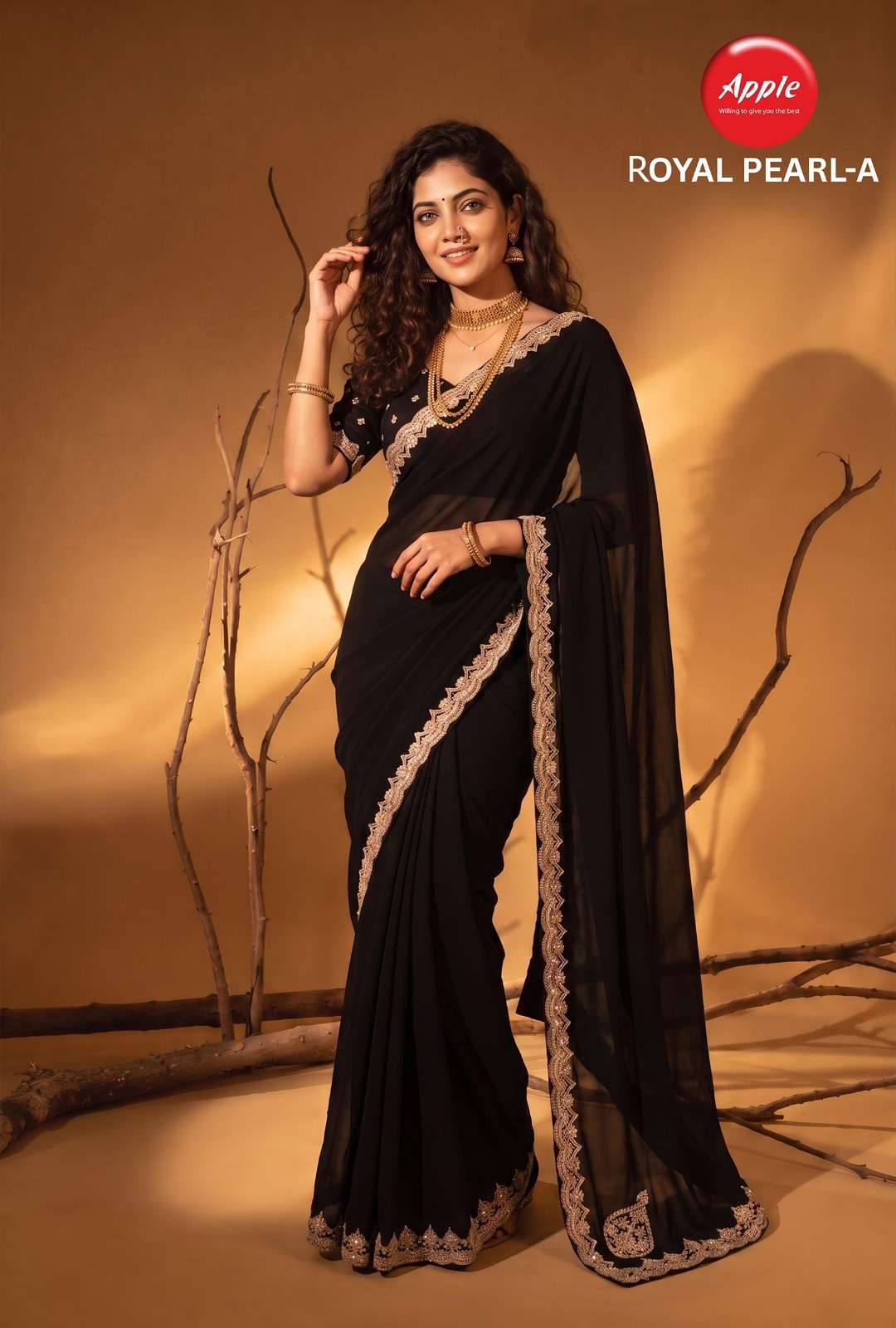  APPLE ROYAL PEARL 1 CLASSIC AND SOFT GEORGETTE FANCY FABRIC SAREE WHOLESALE IN SURAT